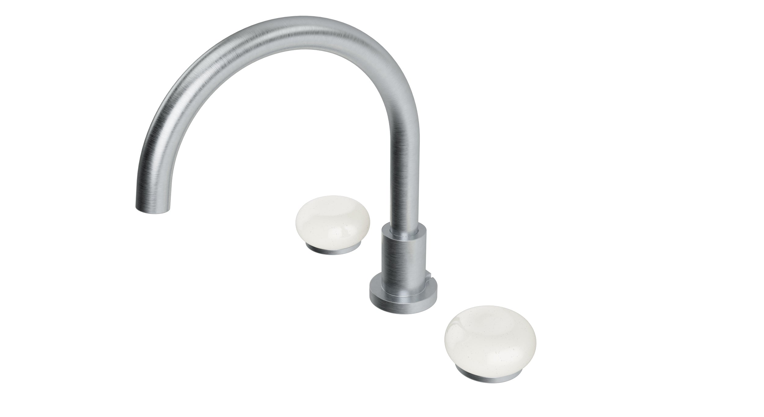Foundry Two Handle Deck Mount Gooseneck Bath Trim with Pebble Ceramic Knob Handles in Satin Chrome