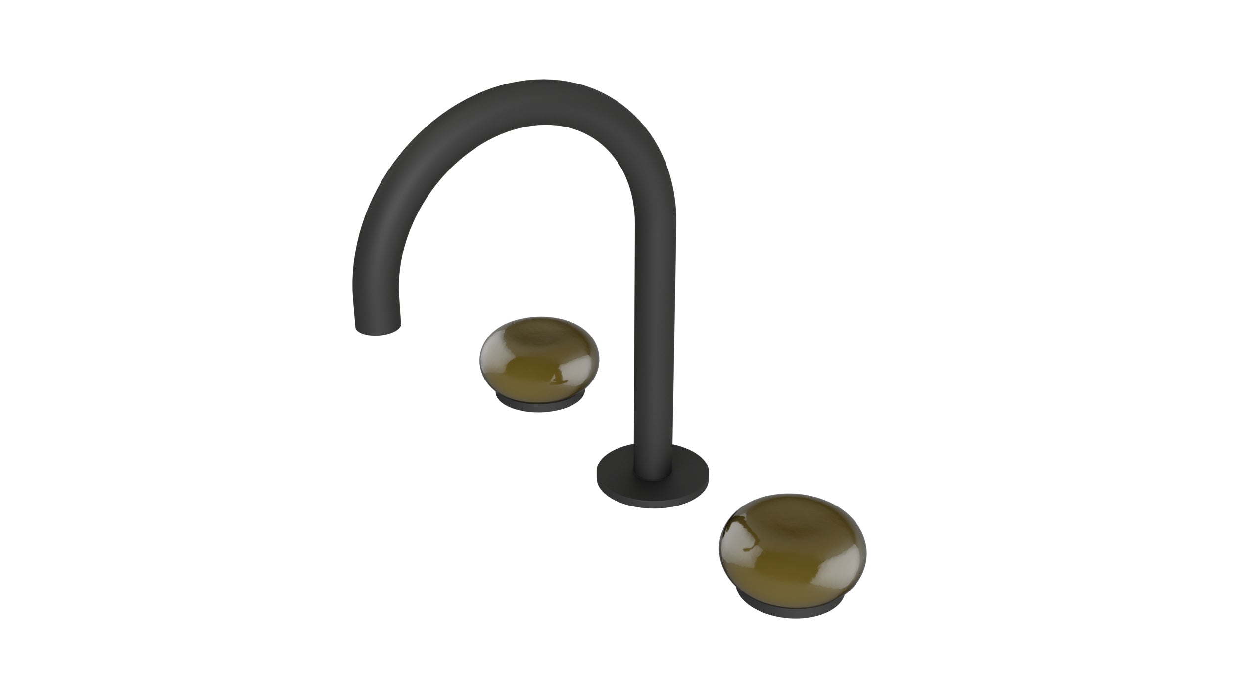 Foundry Two Handle Deck Mount Gooseneck Lavatory Faucet with Pebble Ceramic Knob Handles in Matte Black