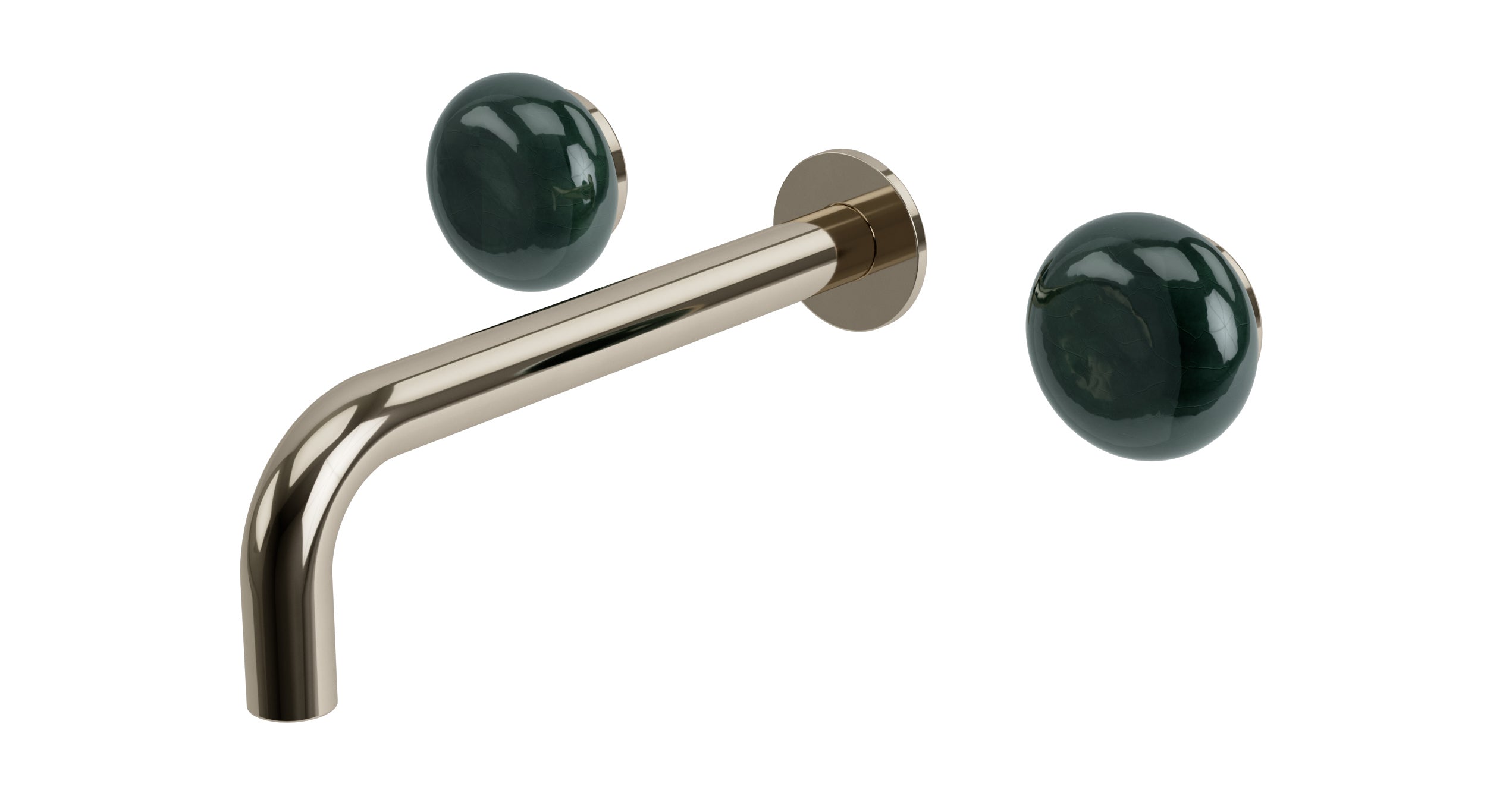Foundry Two Handle Wall Mount 7.5" Lavatory Faucet with Pebble Ceramic Knob Handles in Polished Nickel