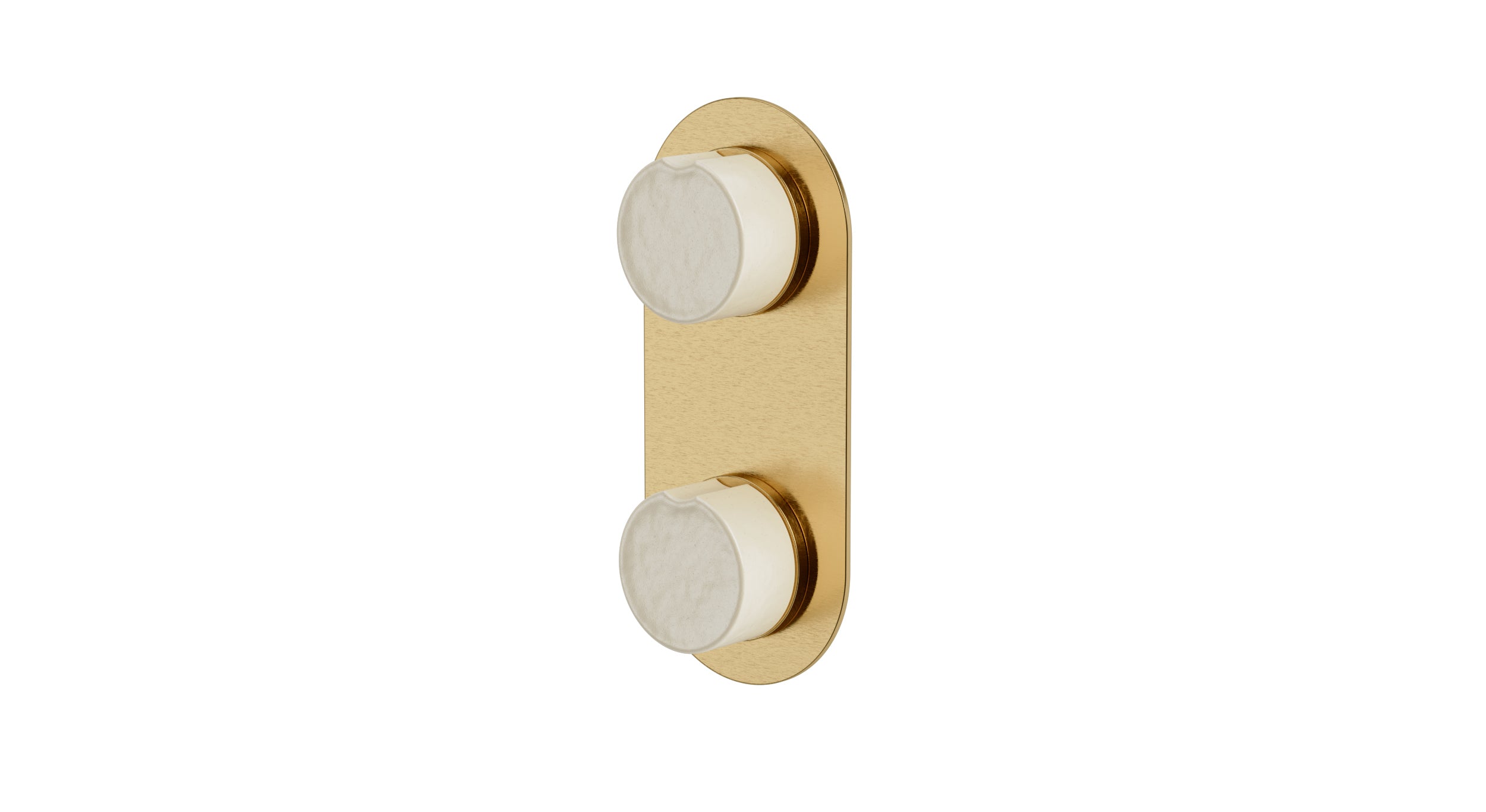 Foundry Two Handle Wall Mount Shower Trim with Groove Ceramic Knob Handles in Satin Brass