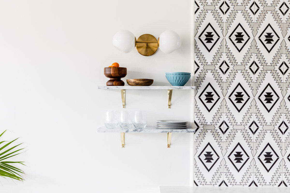 8x8 Handpainted Tile Old Cairo in Black & White Motif