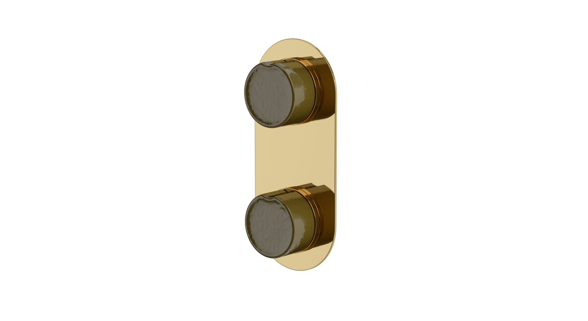 Foundry Two Handle Wall Mount Shower Trim with Groove Ceramic Knob Handles in Polished Brass