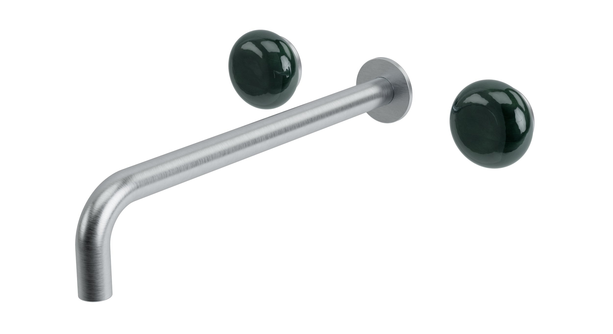 Foundry Two Handle Wall Mount 12" Lavatory Faucet with Pebble Ceramic Knob Handles in Satin Chrome