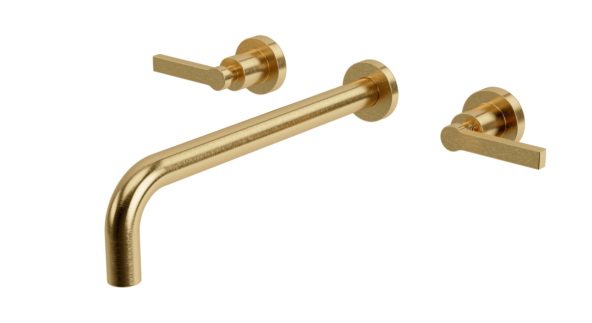 Flatiron Two Handle Wall Mount 12" Lavatory Faucet with Linear Lever Handles in Satin Brass