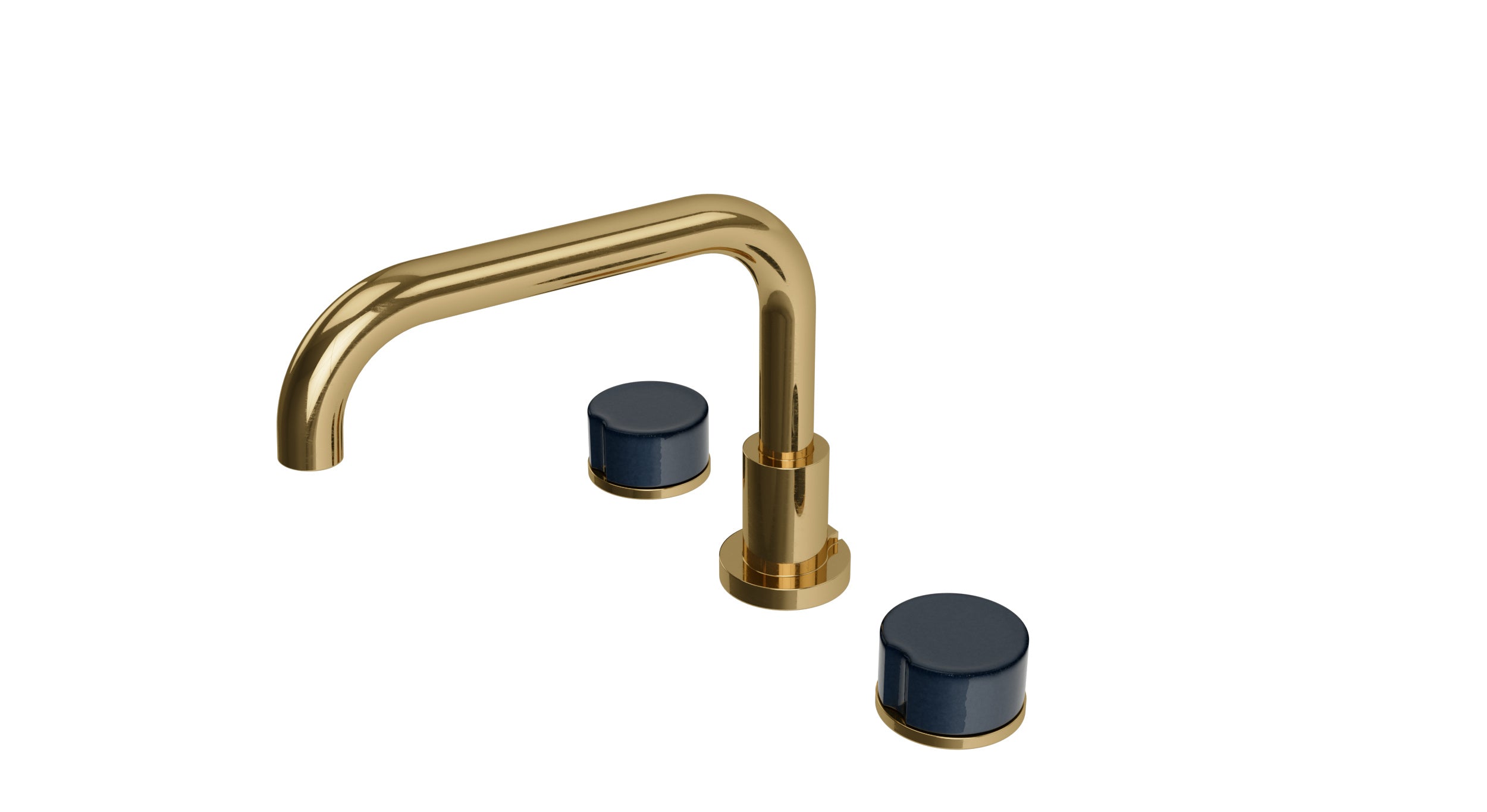Foundry Two Handle Deck Mount Squaretop Bath Trim with Groove Ceramic Knob Handles in Uncoated Polished Brass