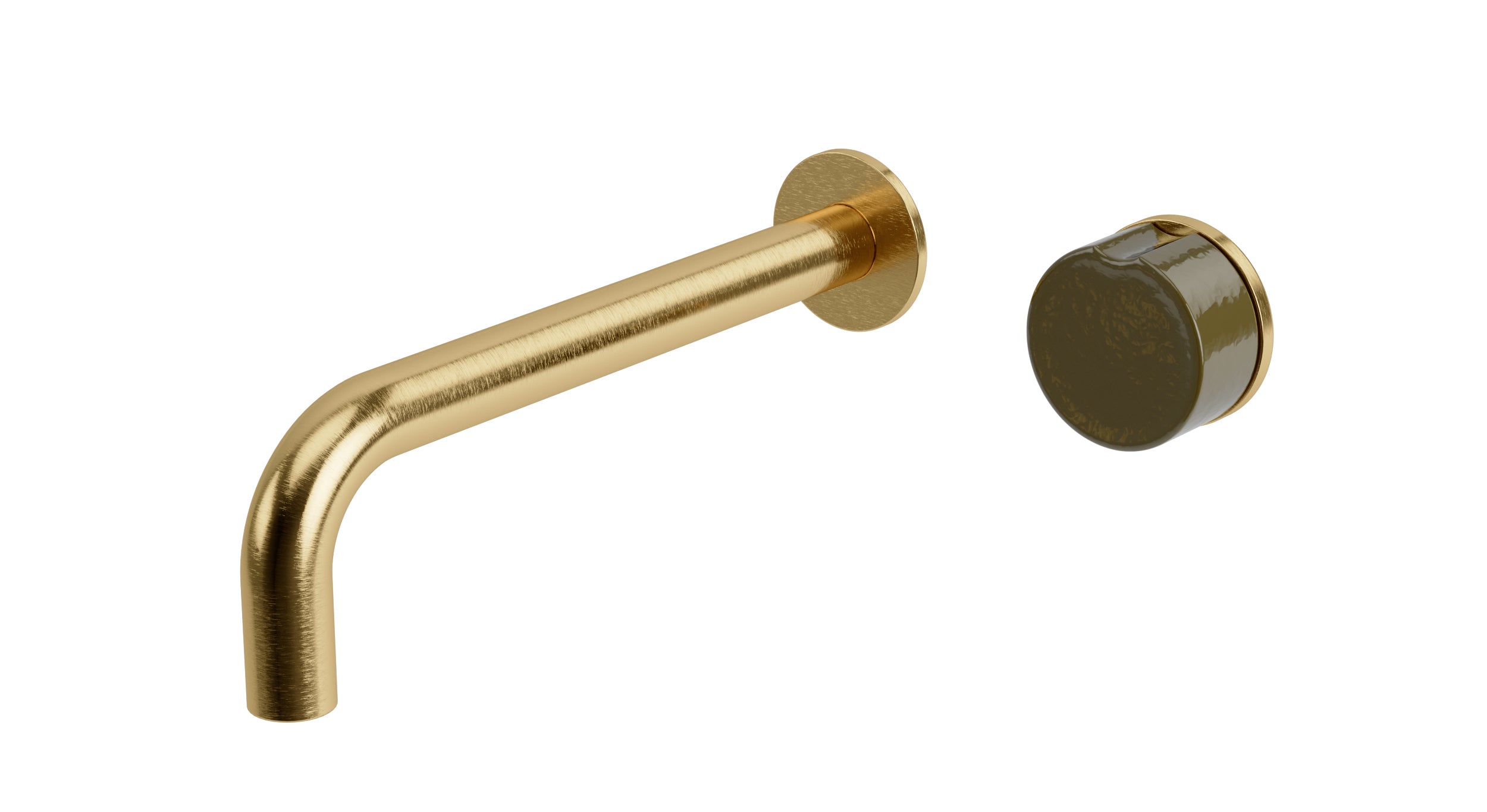Foundry One Handle Wall Mount 7.5" Lavatory Faucet with Groove Ceramic Knob Handle in Satin Brass