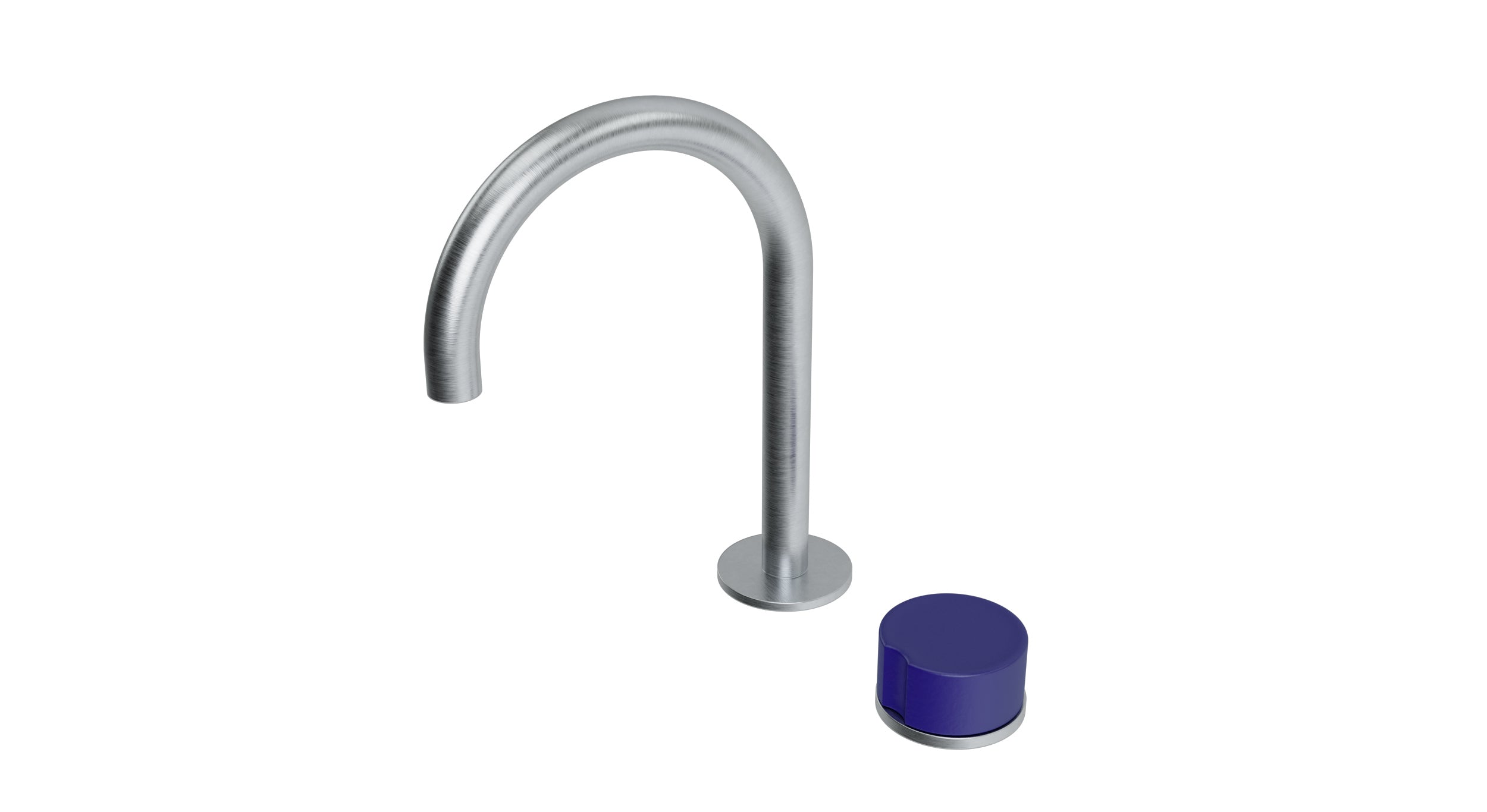 Foundry One Handle Deck Mount Gooseneck Lavatory Faucet with Groove Ceramic Knob Handle in Satin Chrome