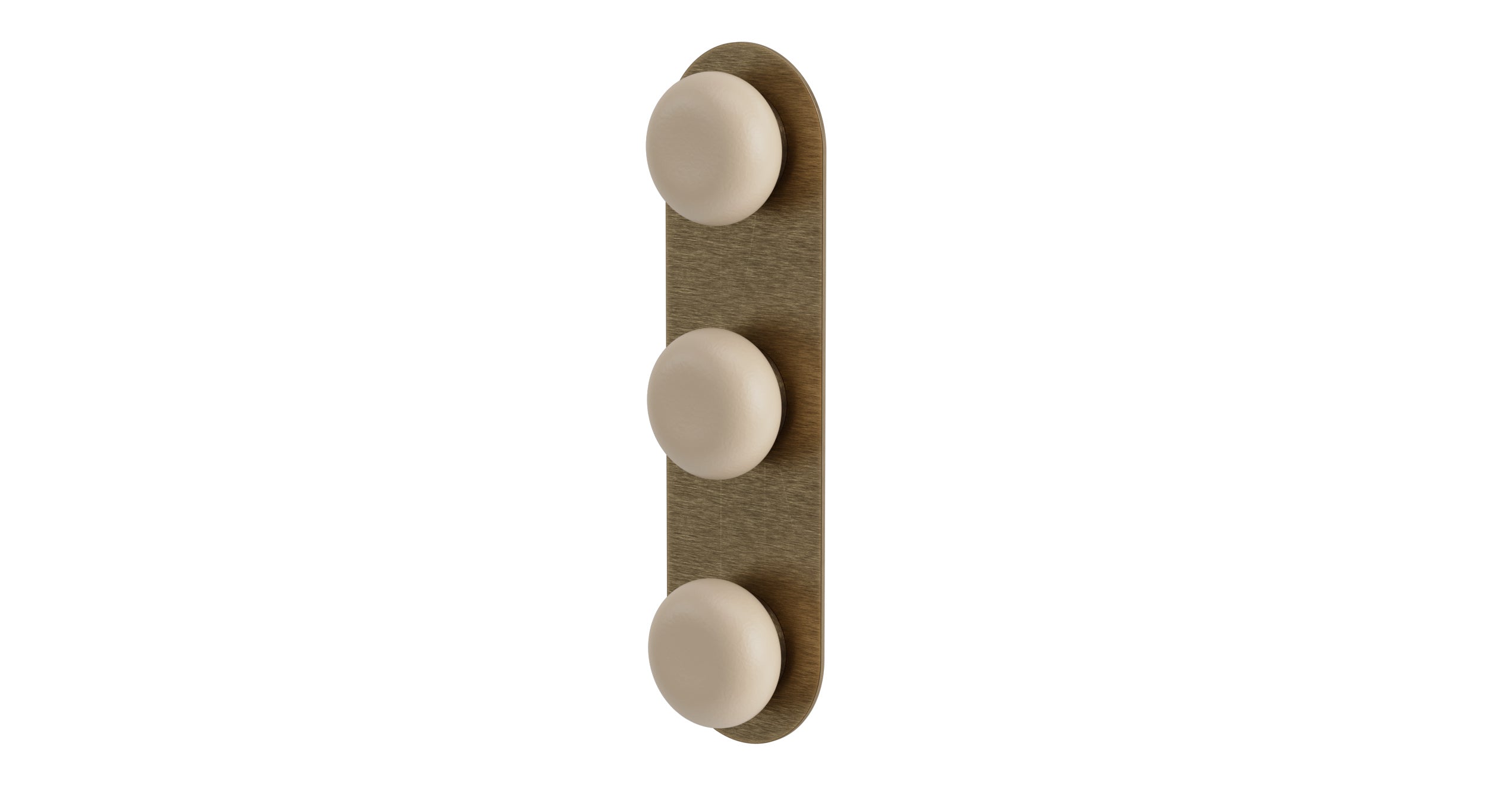Foundry Three Handle Wall Mount Shower Trim with Pebble Ceramic Knob Handles in Antique Brass