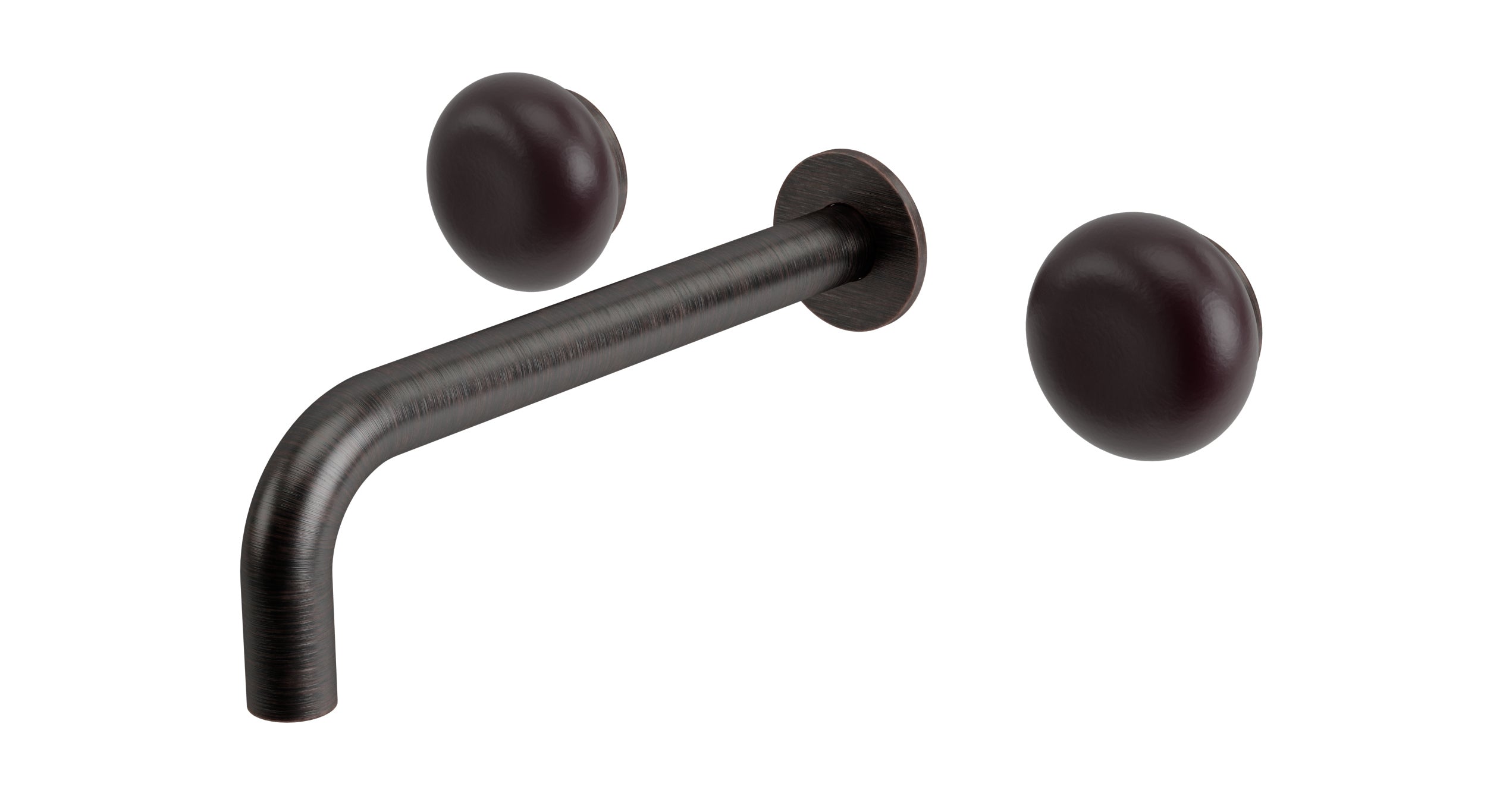 Foundry Two Handle Wall Mount 7.5" Lavatory Faucet with Pebble Ceramic Knob Handles in Antique Bronze