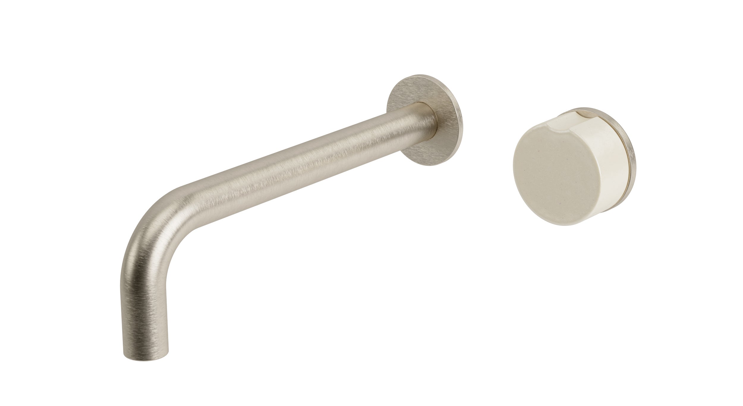 Foundry One Handle Wall Mount 7.5" Lavatory Faucet with Groove Ceramic Knob Handle in Satin Nickel