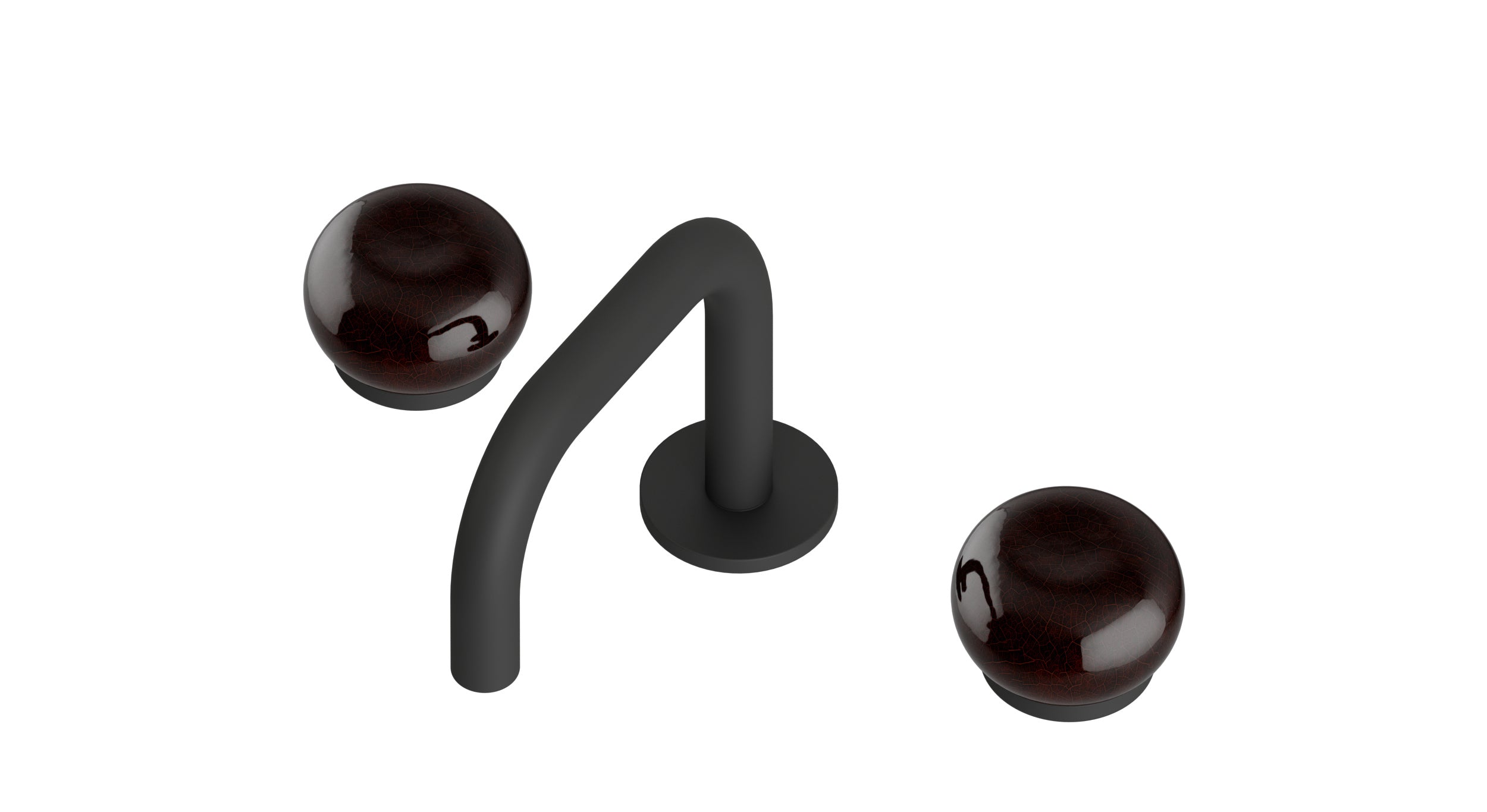 Foundry Two Handle Deck Mount Squaretop Lavatory Faucet with Pebble Ceramic Knob Handles in Matte Black