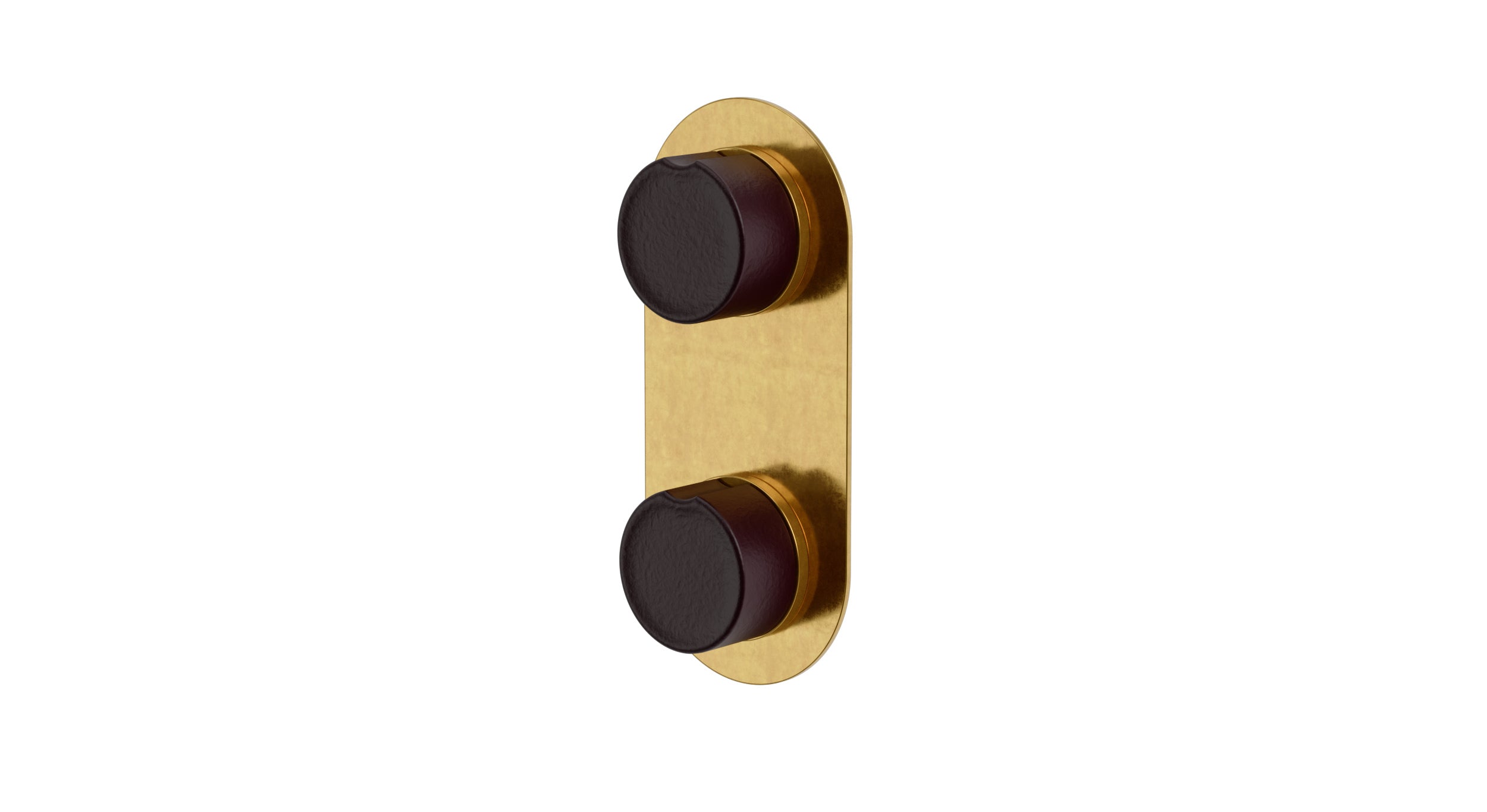 Foundry Two Handle Wall Mount Shower Trim with Groove Ceramic Knob Handles in French Brass