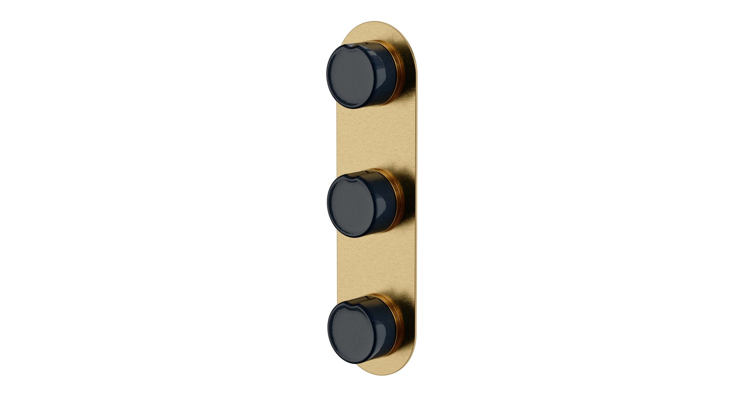 Foundry Three Handle Wall Mount Shower Trim with Groove Ceramic Knob Handles in Satin Brass