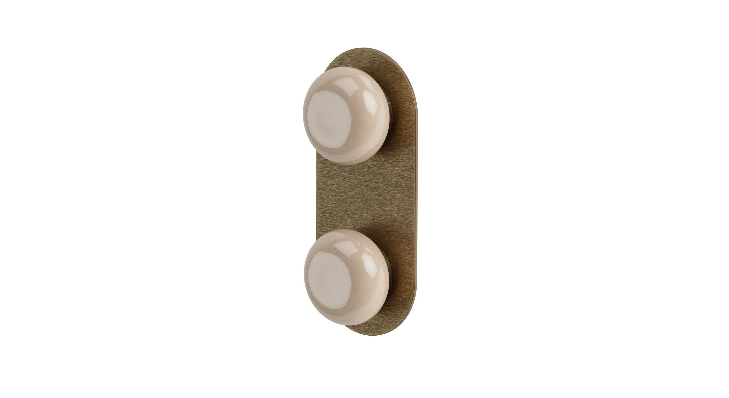 Foundry Two Handle Wall Mount Shower Trim with Pebble Ceramic Knob Handles in Antique Brass