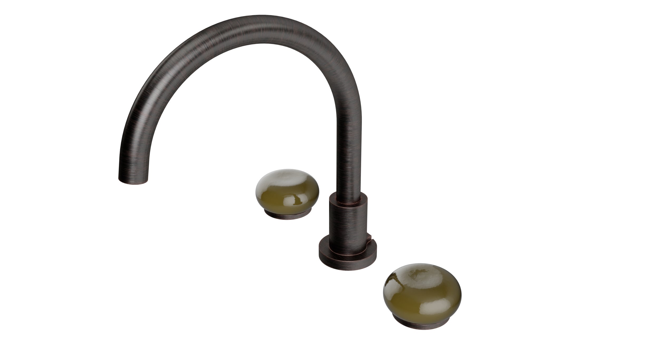 Foundry Two Handle Deck Mount Gooseneck Bath Trim with Pebble Ceramic Knob Handles in Antique Bronze