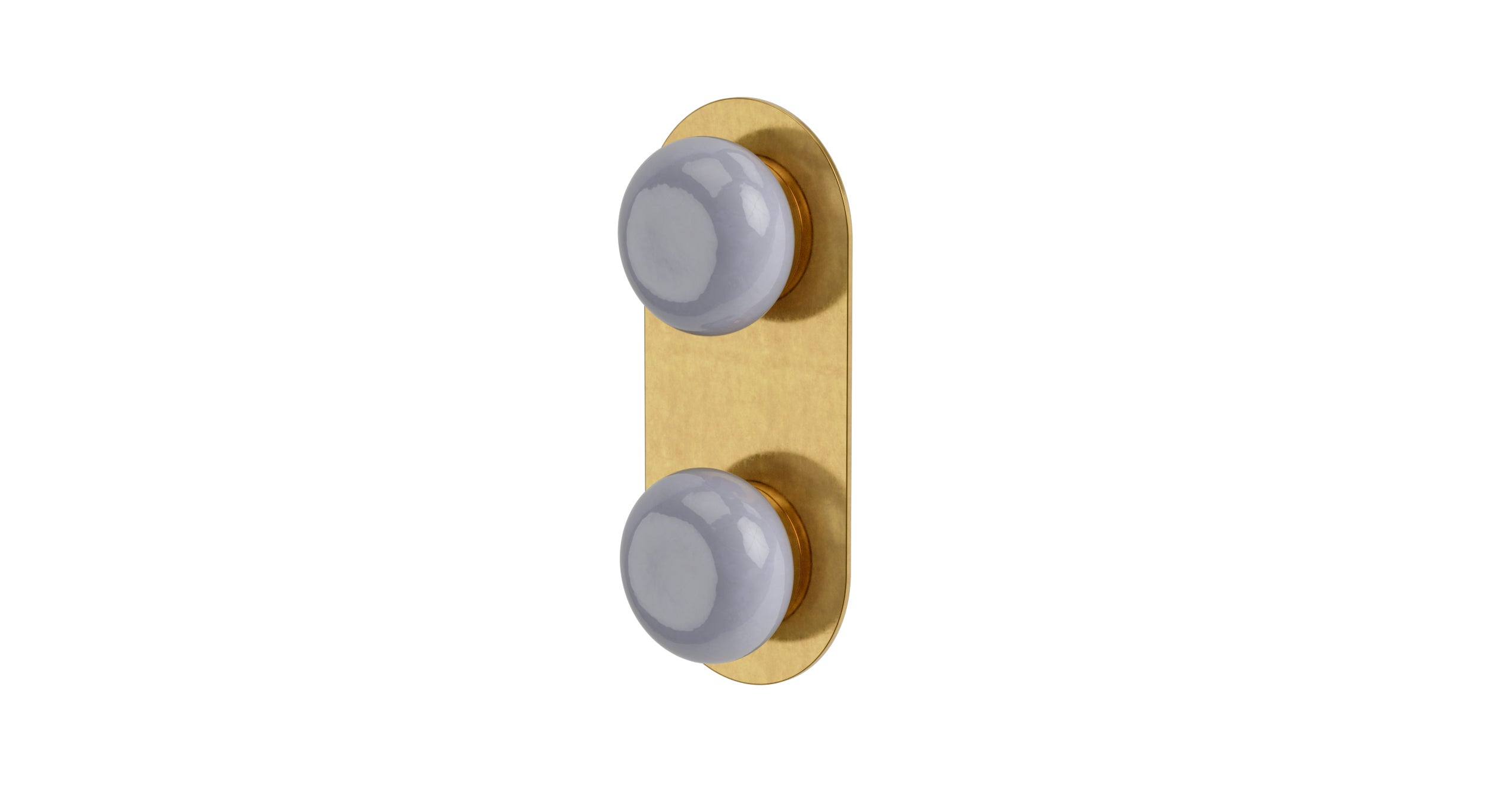 Foundry Two Handle Wall Mount Shower Trim with Pebble Ceramic Knob Handles in French Brass