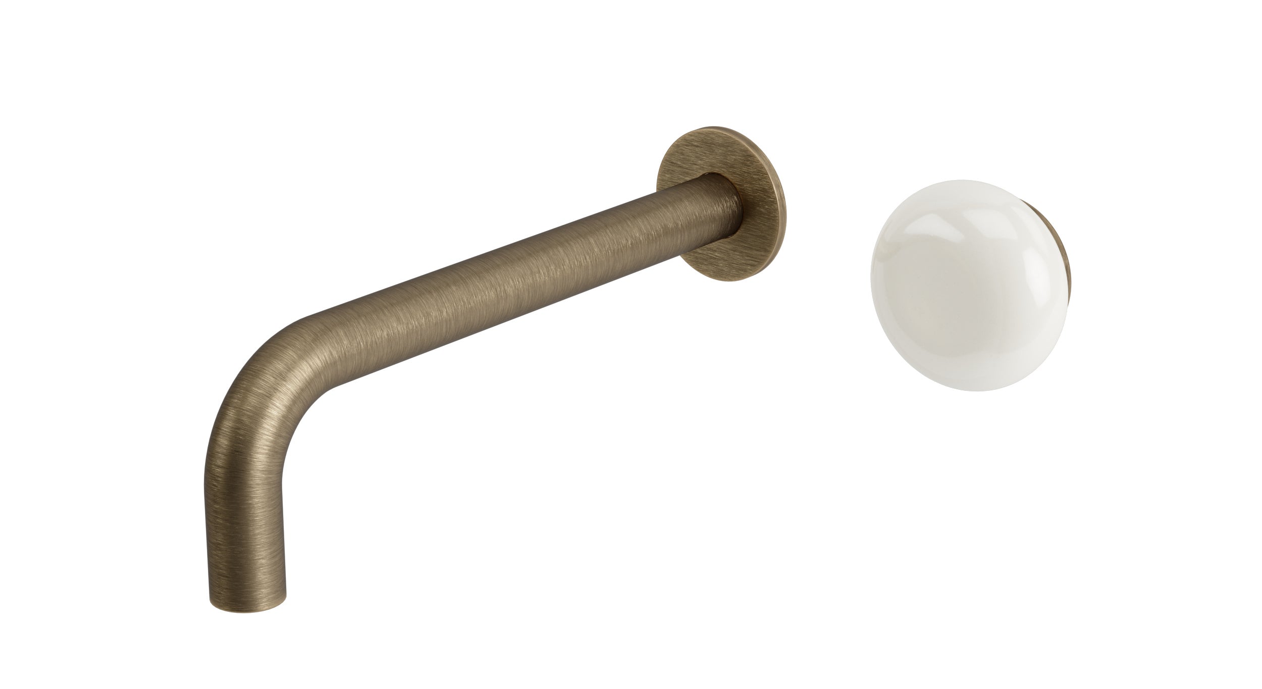 Foundry One Handle Wall Mount 7.5" Lavatory Faucet with Pebble Ceramic Knob Handle in Antique Brass