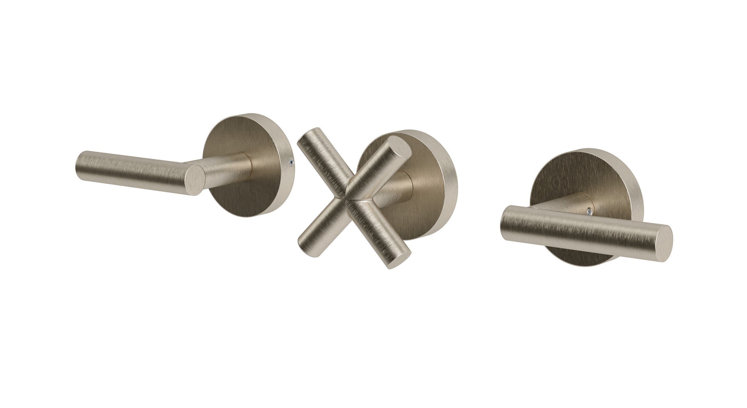 Contour Three Handle Wall Mount Bath Trim with Diverter/Volume Control and Soft Cross/Soft Lever Handles in Satin Nickel
