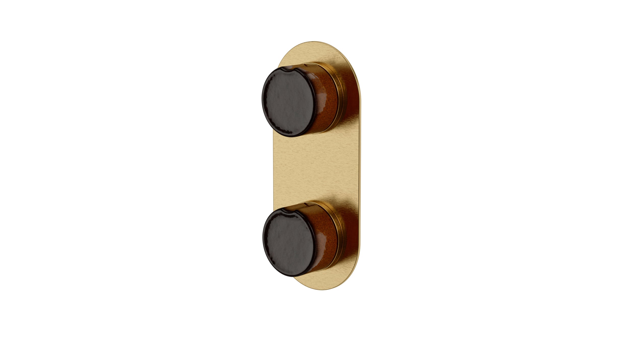 Foundry Two Handle Wall Mount Shower Trim with Groove Ceramic Knob Handles in Satin Brass