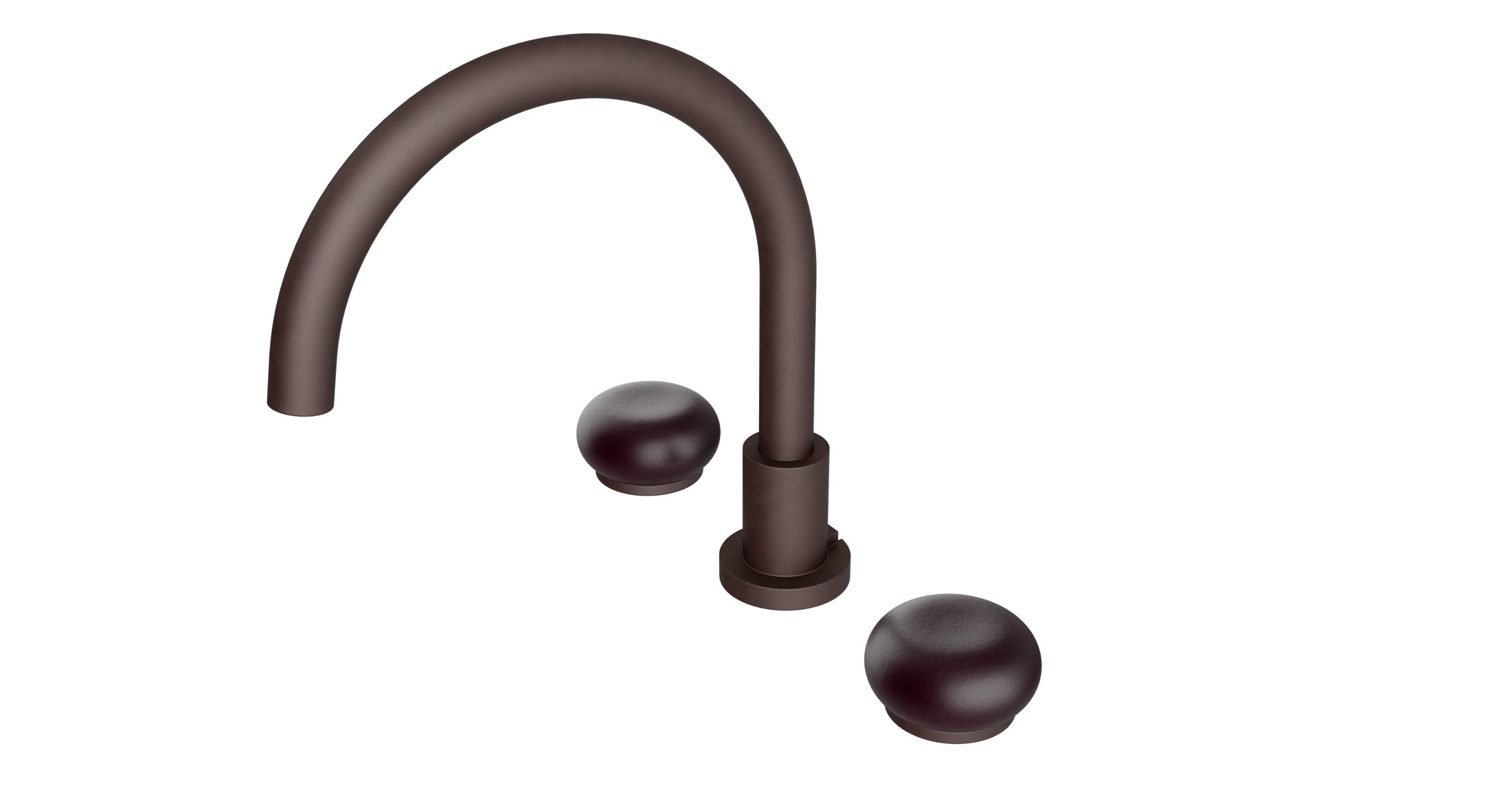 Foundry Two Handle Deck Mount Gooseneck Bath Trim with Pebble Ceramic Knob Handles in Architectural Copper
