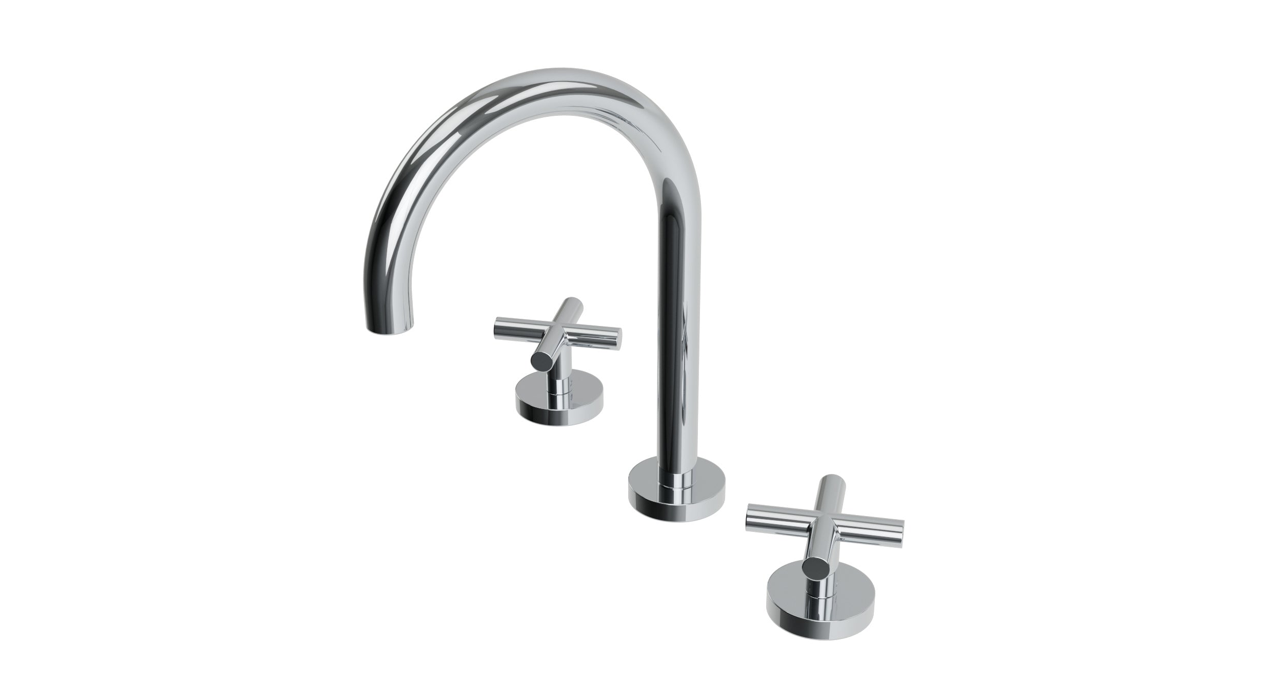 Contour Two Handle Deck Mount Gooseneck Lavatory Faucet with Soft Cross Handles