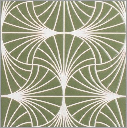8x8 Handpainted Tile Cypress in Green Motif