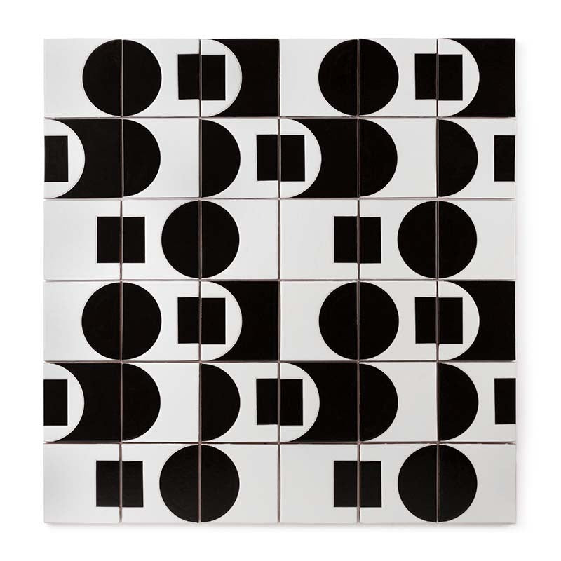 6x6 Handpainted Tile Dot Dash 7 in Charcoal