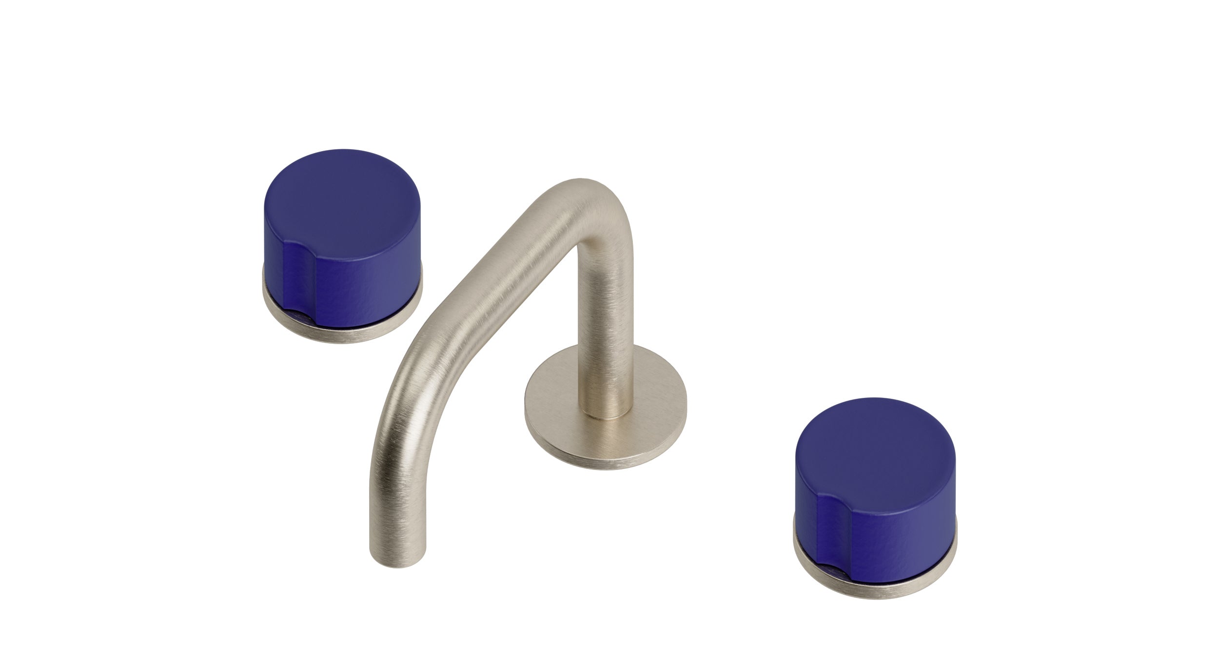 Foundry Two Handle Deck Mount Squaretop Lavatory Faucet with Groove Ceramic Knob Handles in Satin Nickel