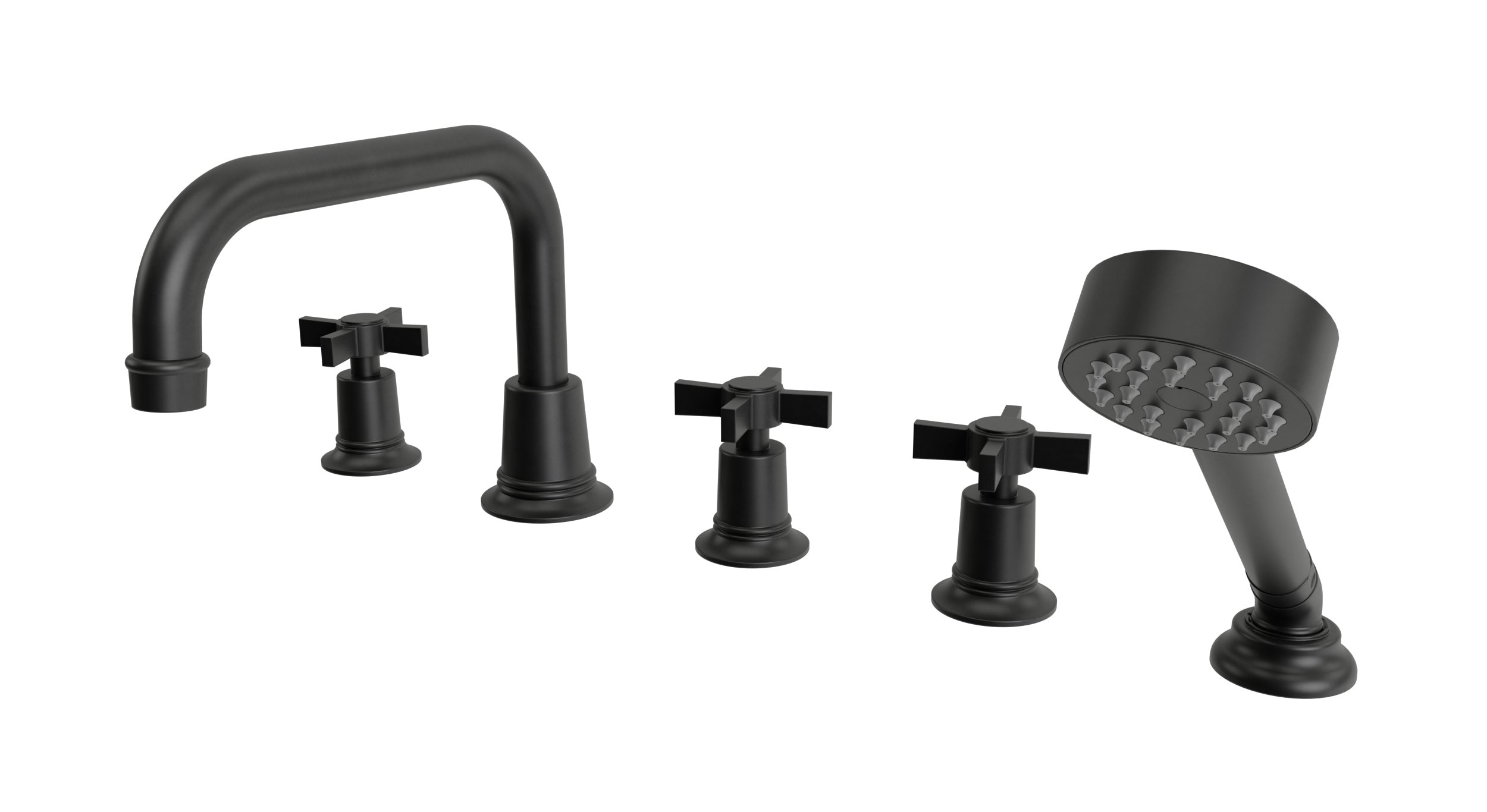 Emerson Three Handle Deck Mount Squaretop Bath Trim with Hand Shower and Defined Cross Handles in Oil Rubbed Bronze