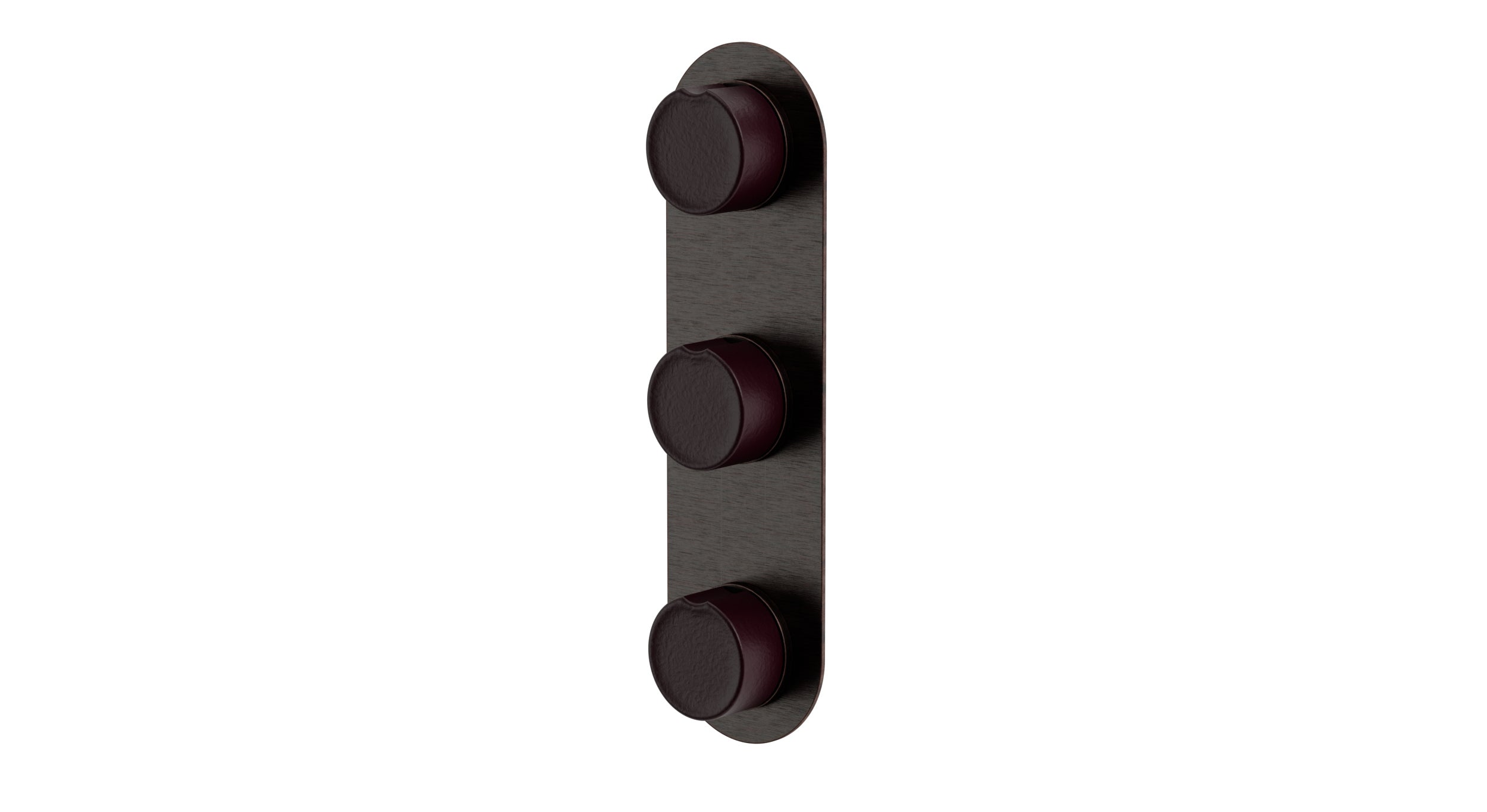 Foundry Three Handle Wall Mount Shower Trim with Groove Ceramic Knob Handles in Antique Bronze