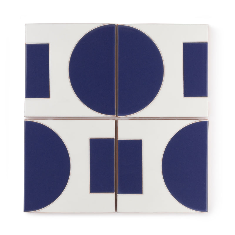 4x4 Handpainted Tile Dot Dash 6 in Lapis