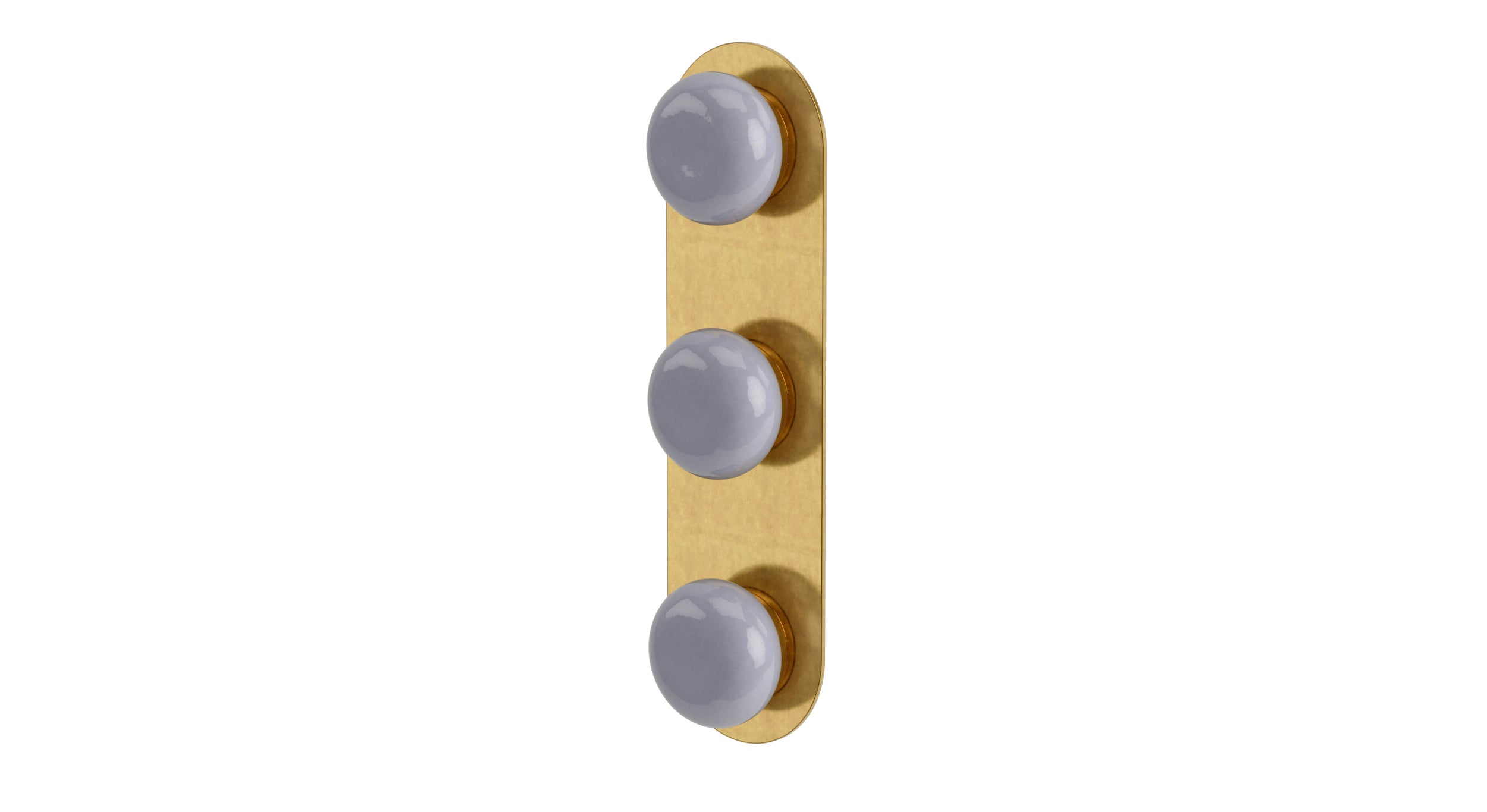 Foundry Three Handle Wall Mount Shower Trim with Pebble Ceramic Knob Handles in French Brass