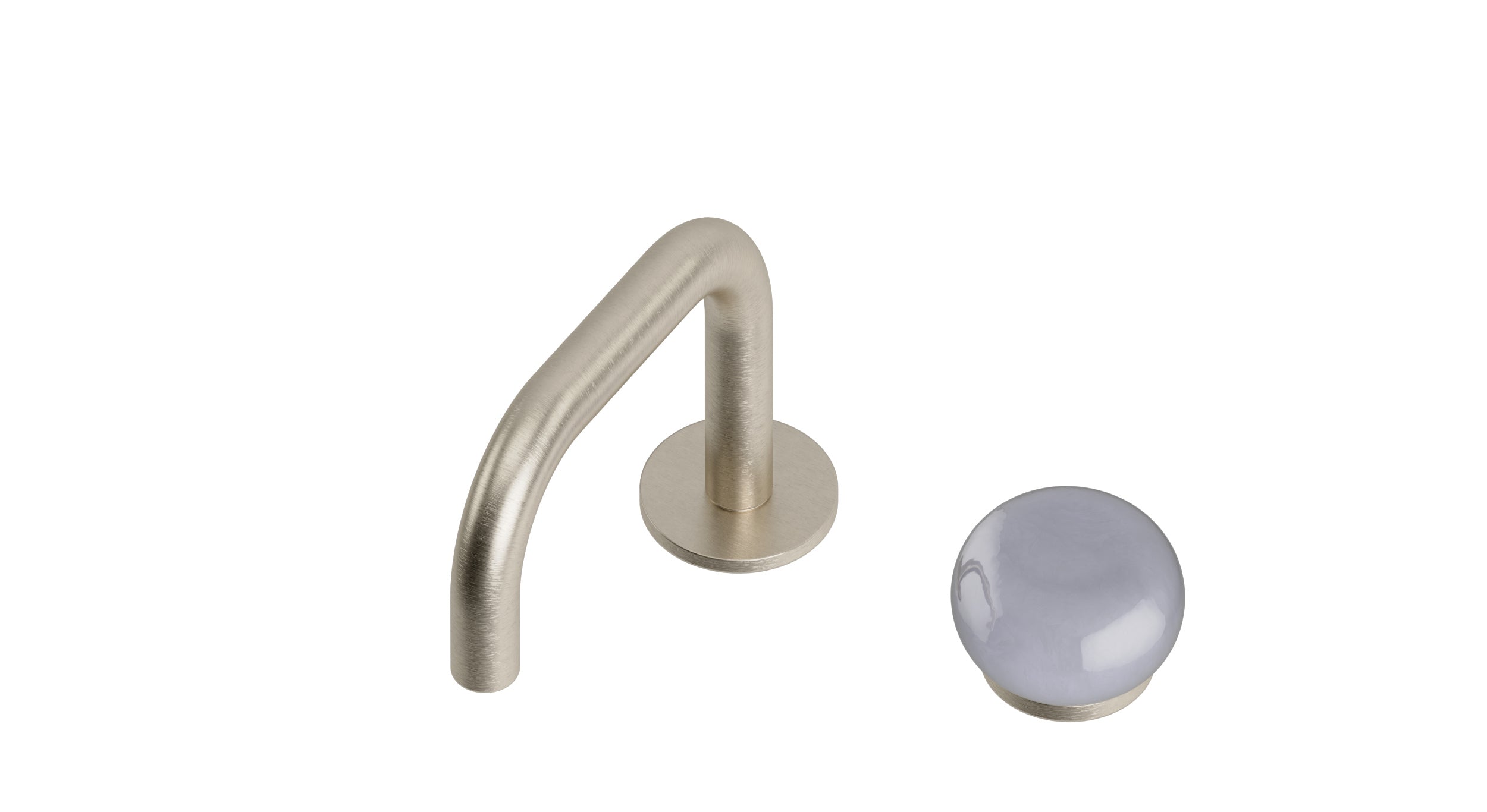 Foundry One Handle Deck Mount Squaretop Lavatory Faucet with Pebble Ceramic Knob Handle in Satin Nickel