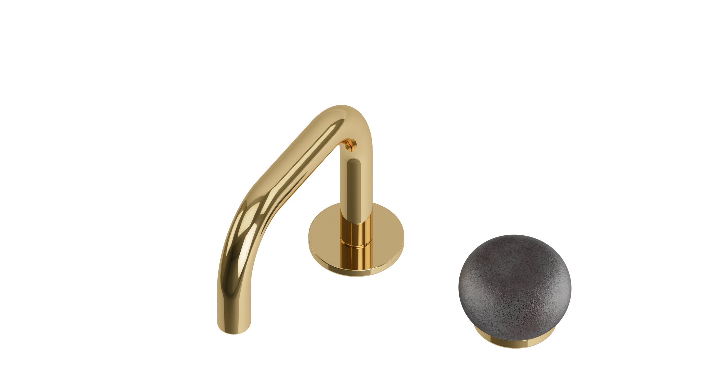 Foundry One Handle Deck Mount Squaretop Lavatory Faucet with Pebble Ceramic Knob Handle in Polished Brass