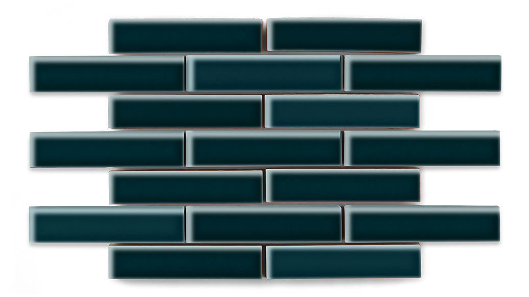1x4 Half Offset Sheeted Original Ceramic Mosaic Tile in Caspian Sea Gloss