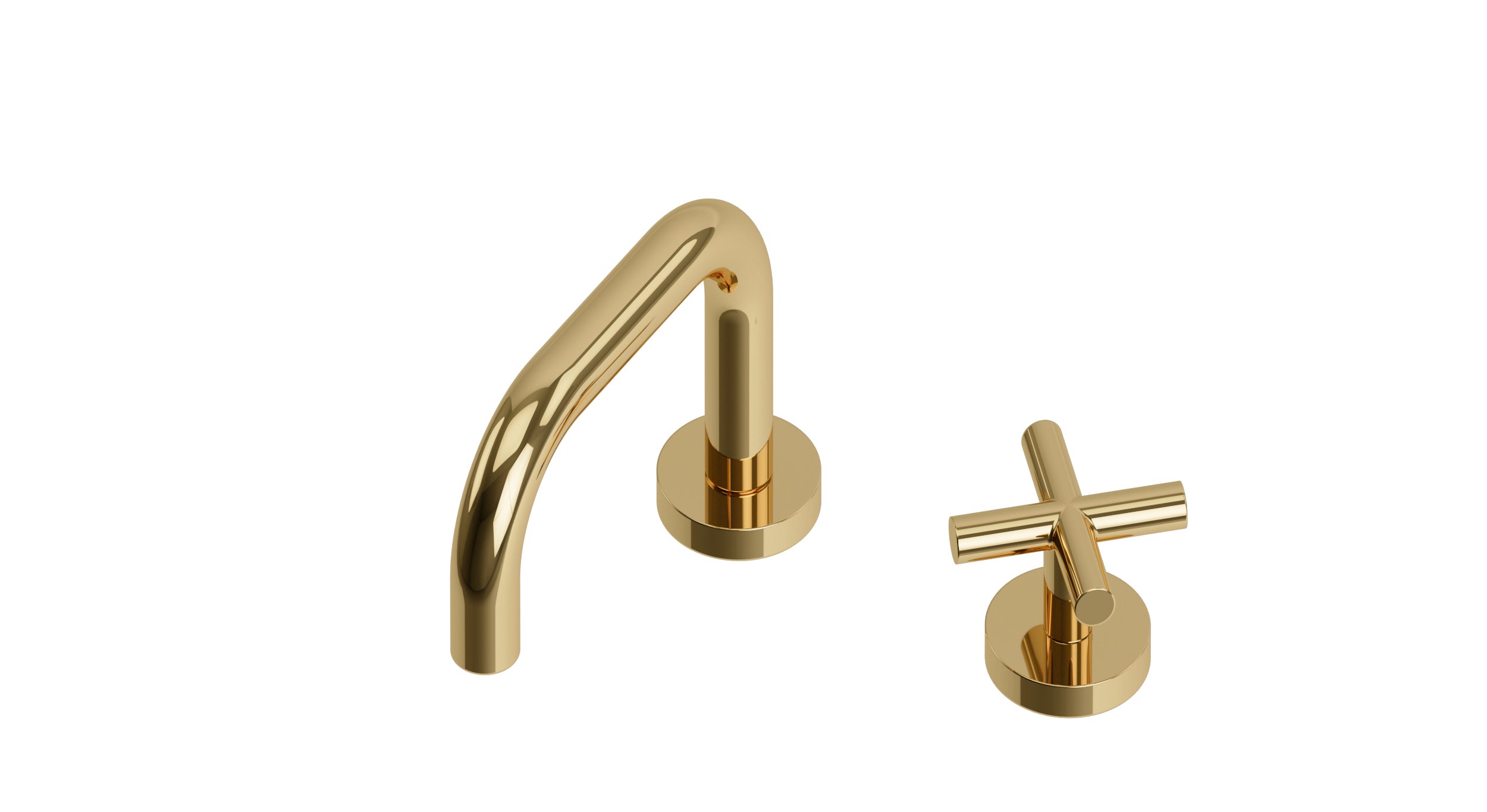 Contour One Handle Deck Mount Squaretop Lavatory Faucet with Soft Cross Handle in Polished Brass