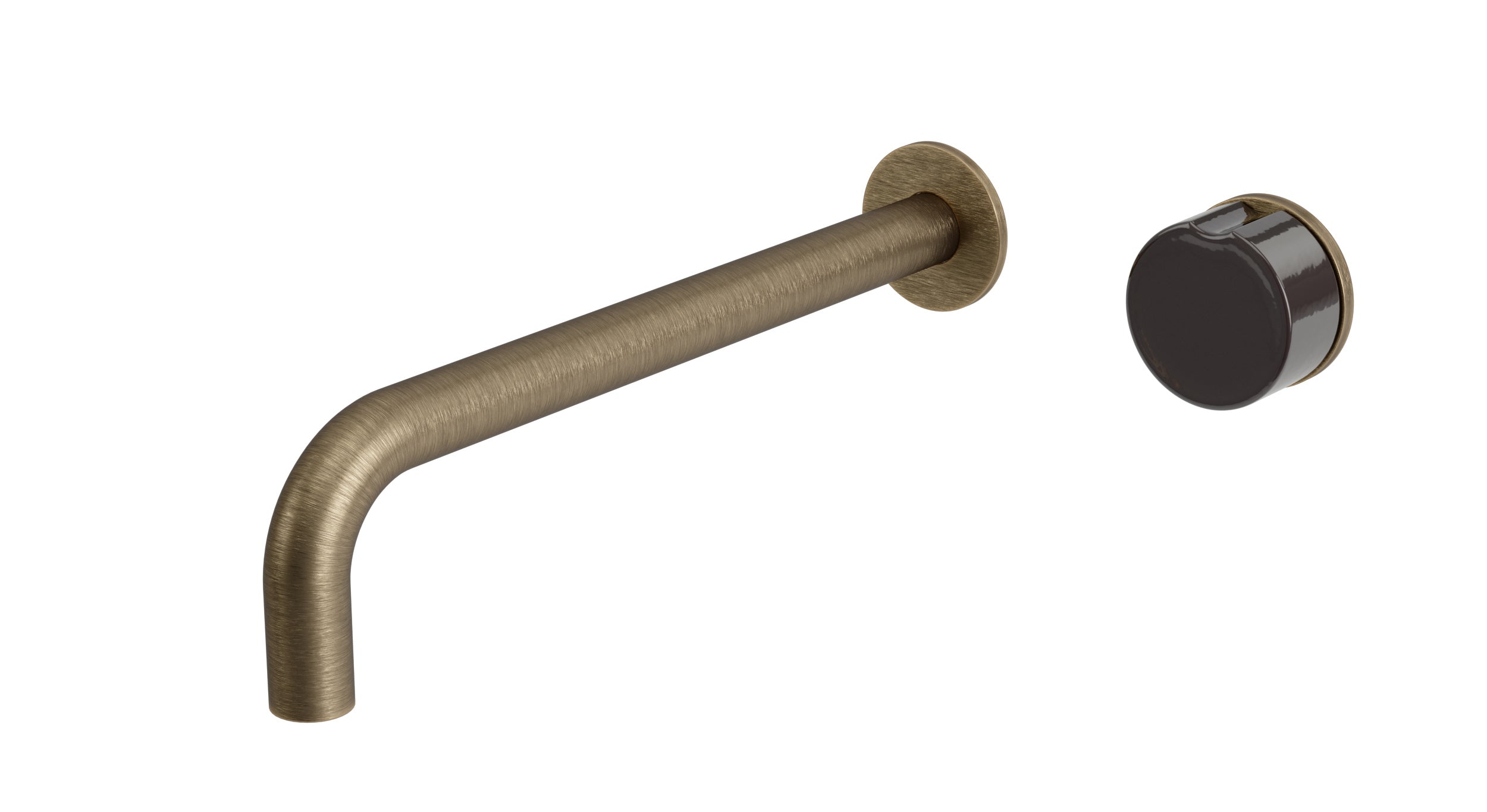 Foundry One Handle Wall Mount 10" Lavatory Faucet with Groove Ceramic Knob Handle in Antique Brass