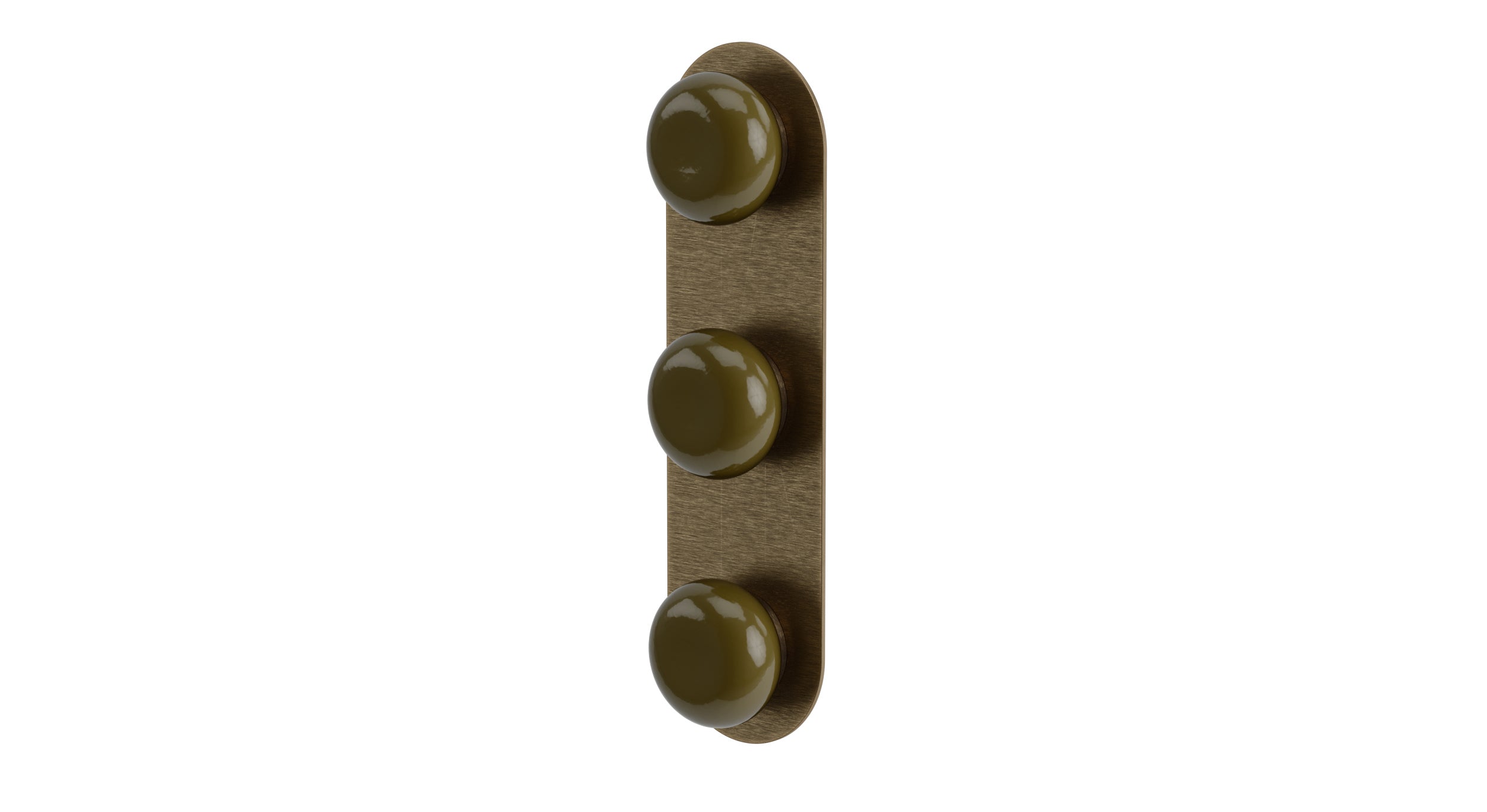 Foundry Three Handle Wall Mount Shower Trim with Pebble Ceramic Knob Handles in Antique Brass