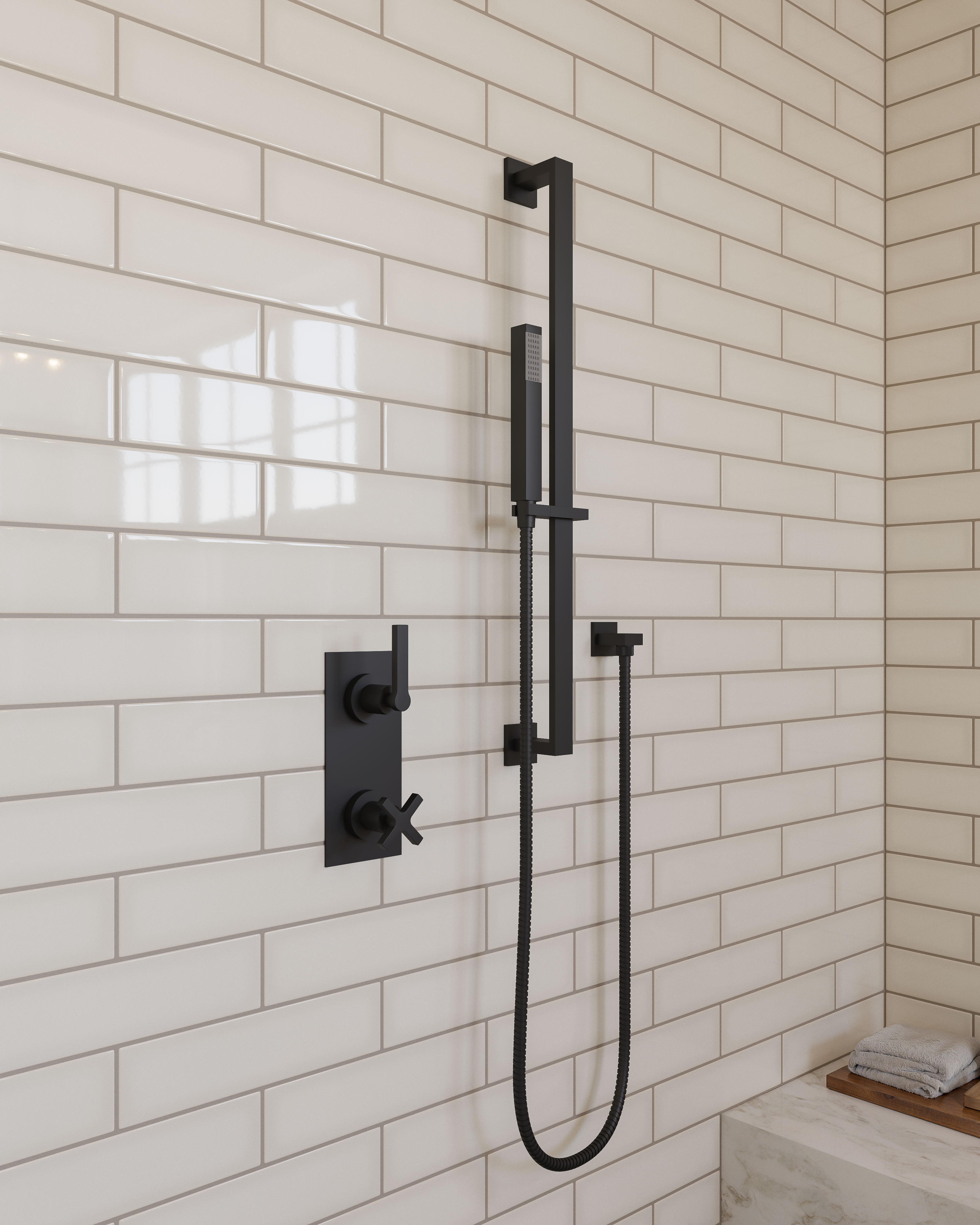 Flatiron Two Handle Wall Mount Shower Trim with Linear Cross/Linear Lever Handles in Oil Rubbed Bronze
