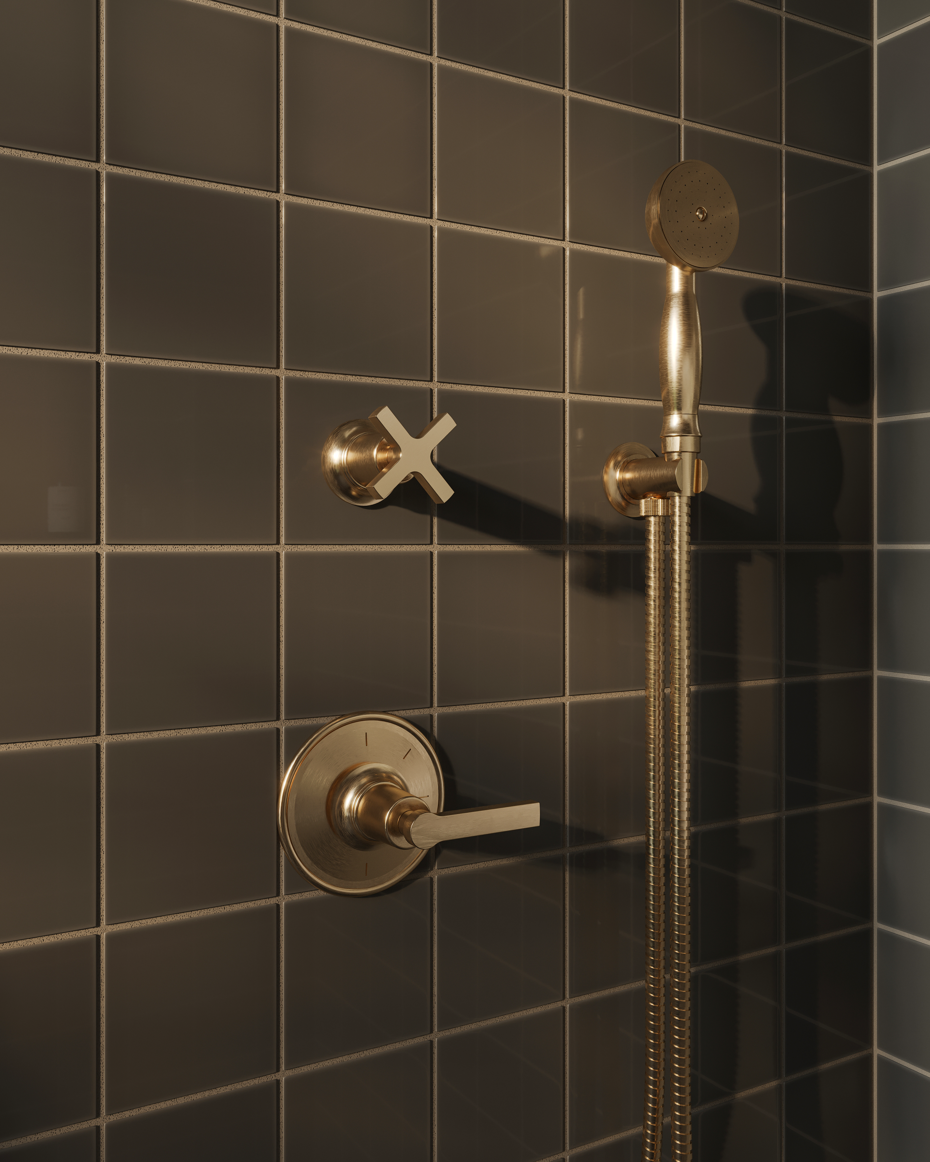 Emerson One Handle Wall Mount Shower Trim with Classic Lever Handle in Satin Brass