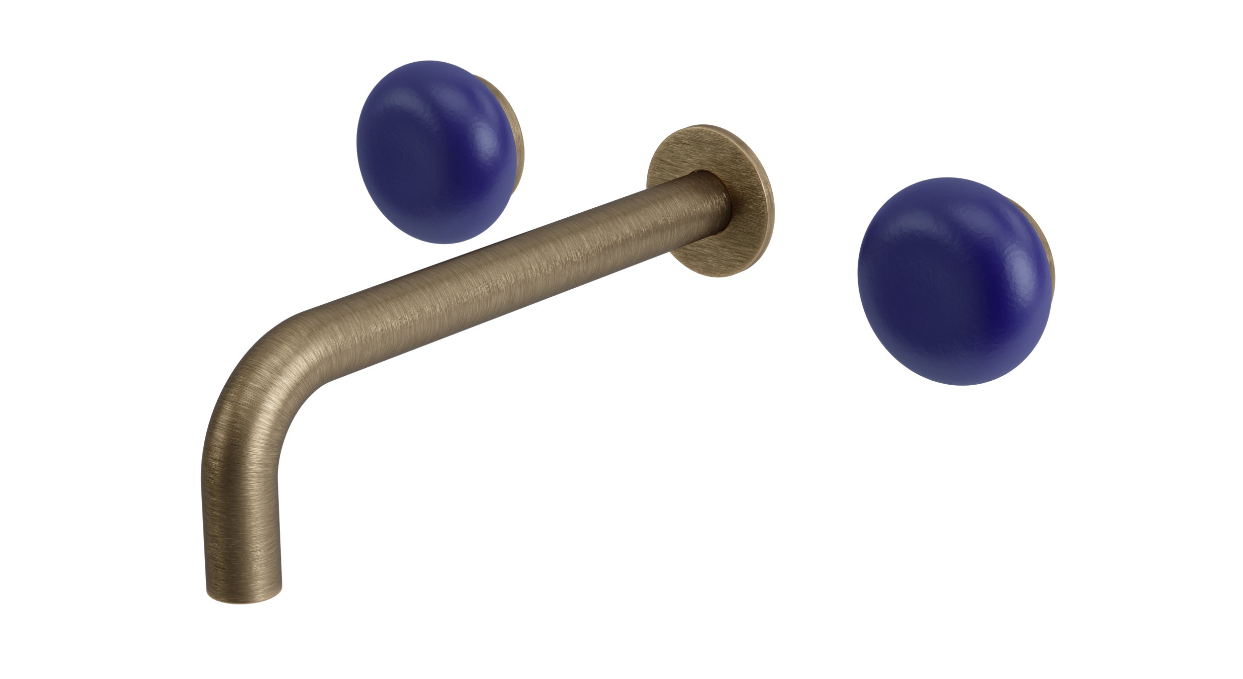 Foundry Two Handle Wall Mount 7.5" Lavatory Faucet with Pebble Ceramic Knob Handles in Antique Brass