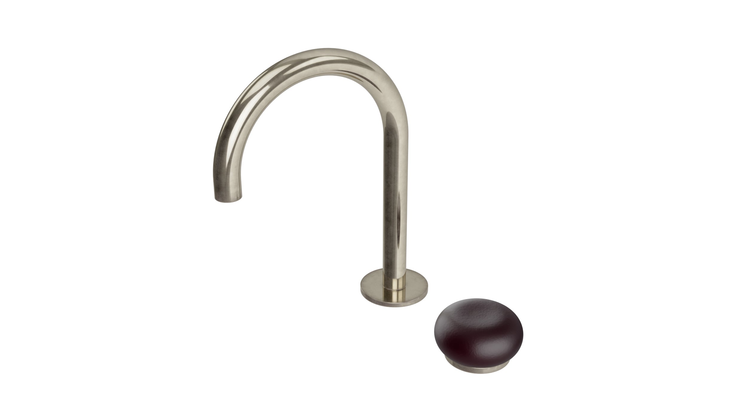 Foundry One Handle Deck Mount Gooseneck Lavatory Faucet with Pebble Ceramic Knob Handle in French Nickel