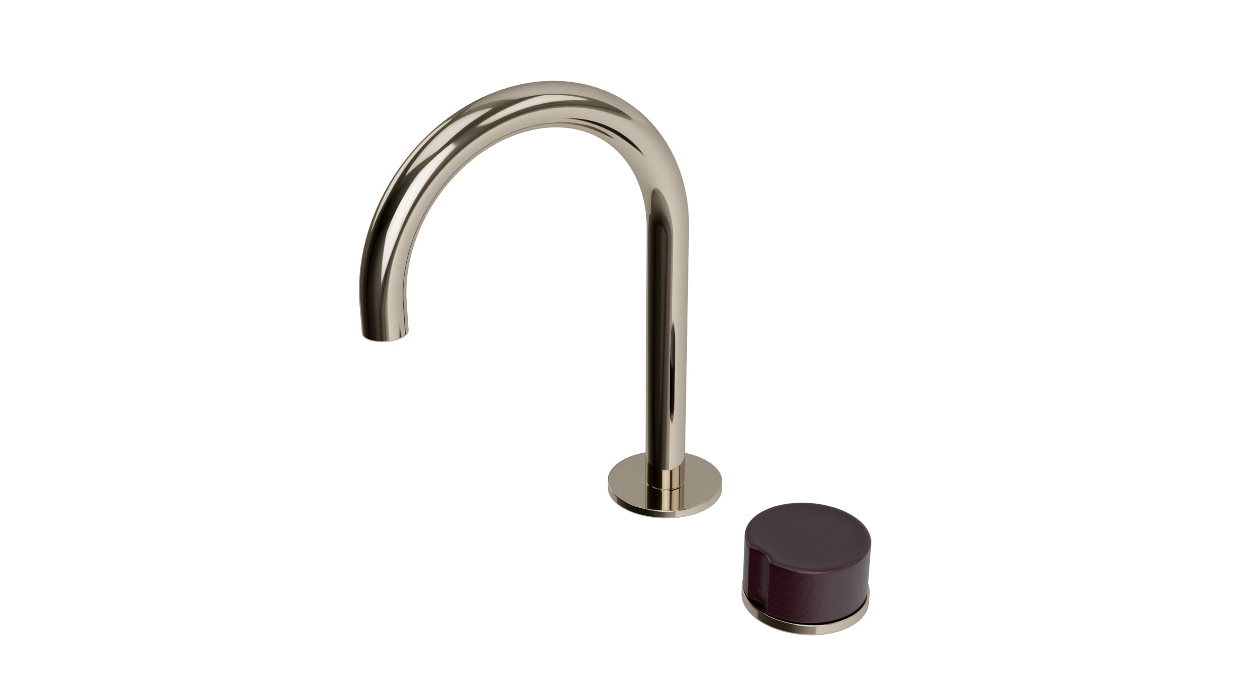 Foundry One Handle Deck Mount Gooseneck Lavatory Faucet with Groove Ceramic Knob Handle in Polished Nickel