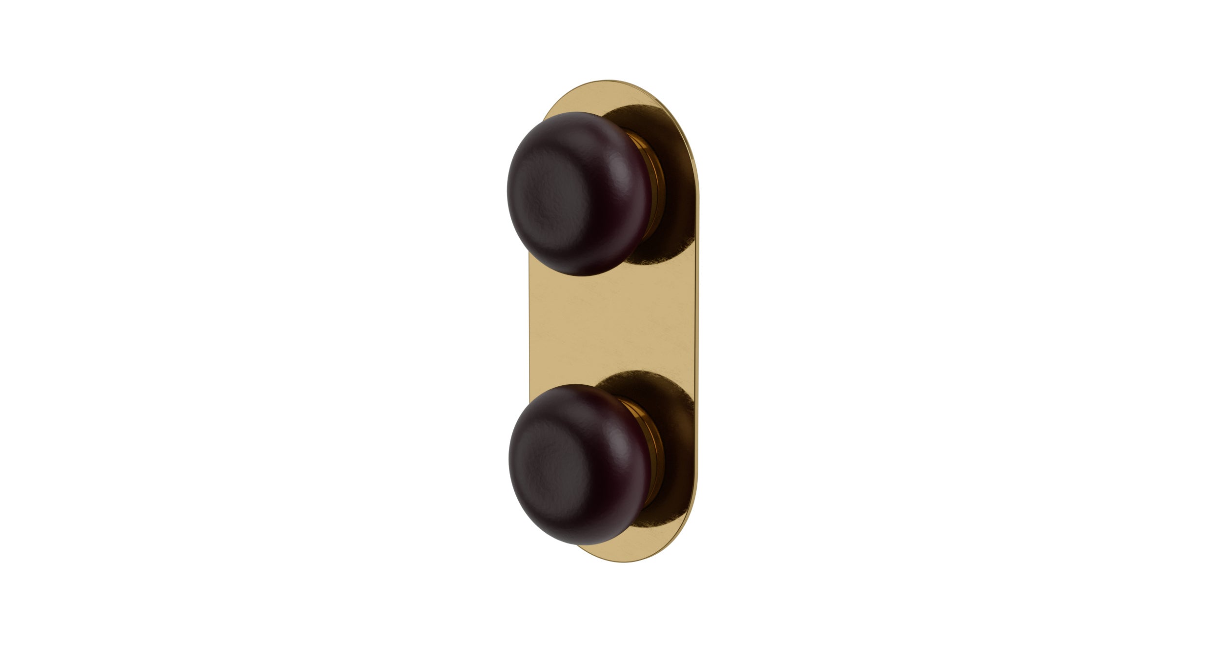 Foundry Two Handle Wall Mount Shower Trim with Pebble Ceramic Knob Handles in Uncoated Polished Brass