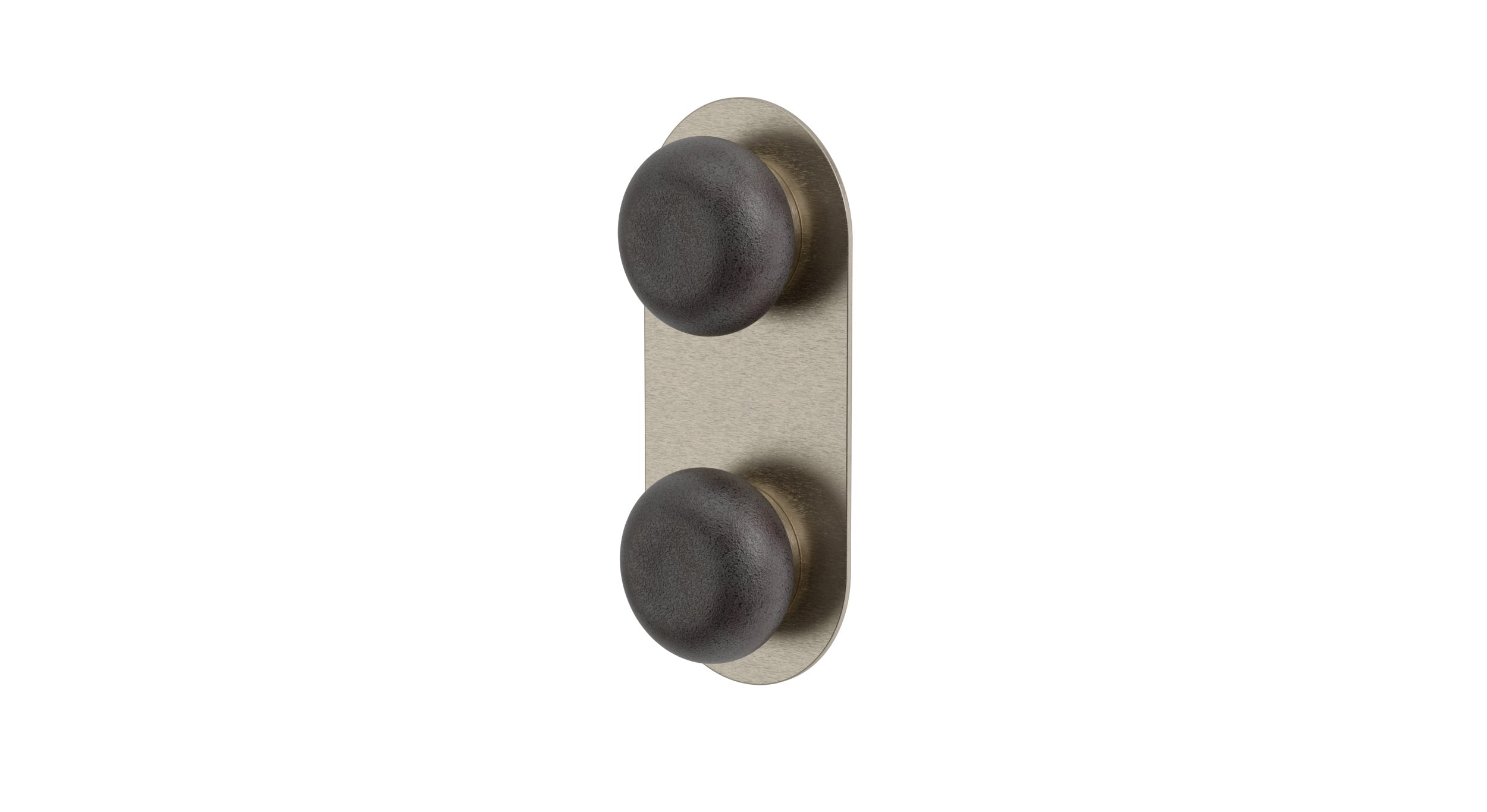Foundry Two Handle Wall Mount Shower Trim with Pebble Ceramic Knob Handles in Satin Nickel