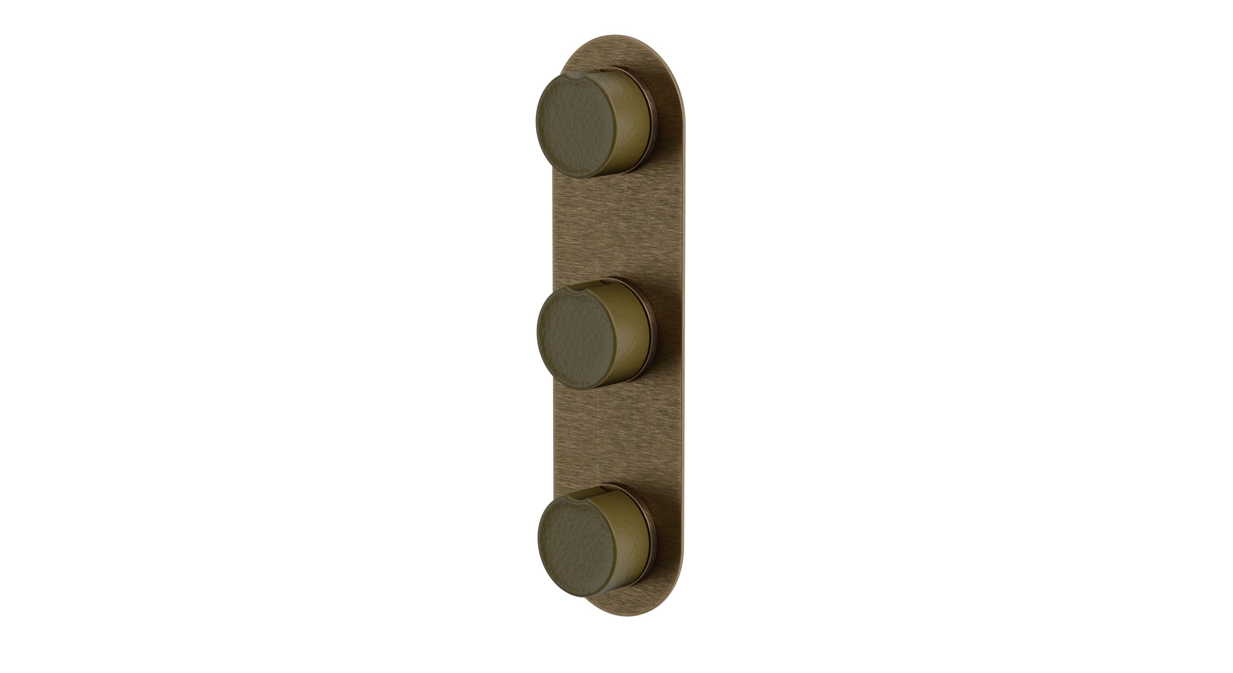 Foundry Three Handle Wall Mount Shower Trim with Groove Ceramic Knob Handles in Antique Brass