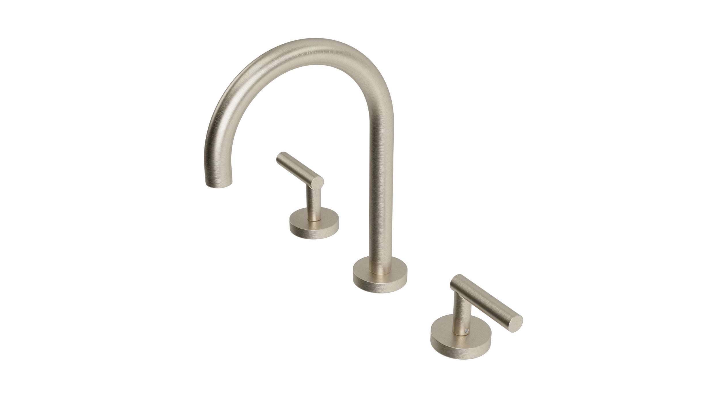 Contour Two Handle Deck Mount Gooseneck Lavatory Faucet with Soft Lever Handles in Satin Nickel