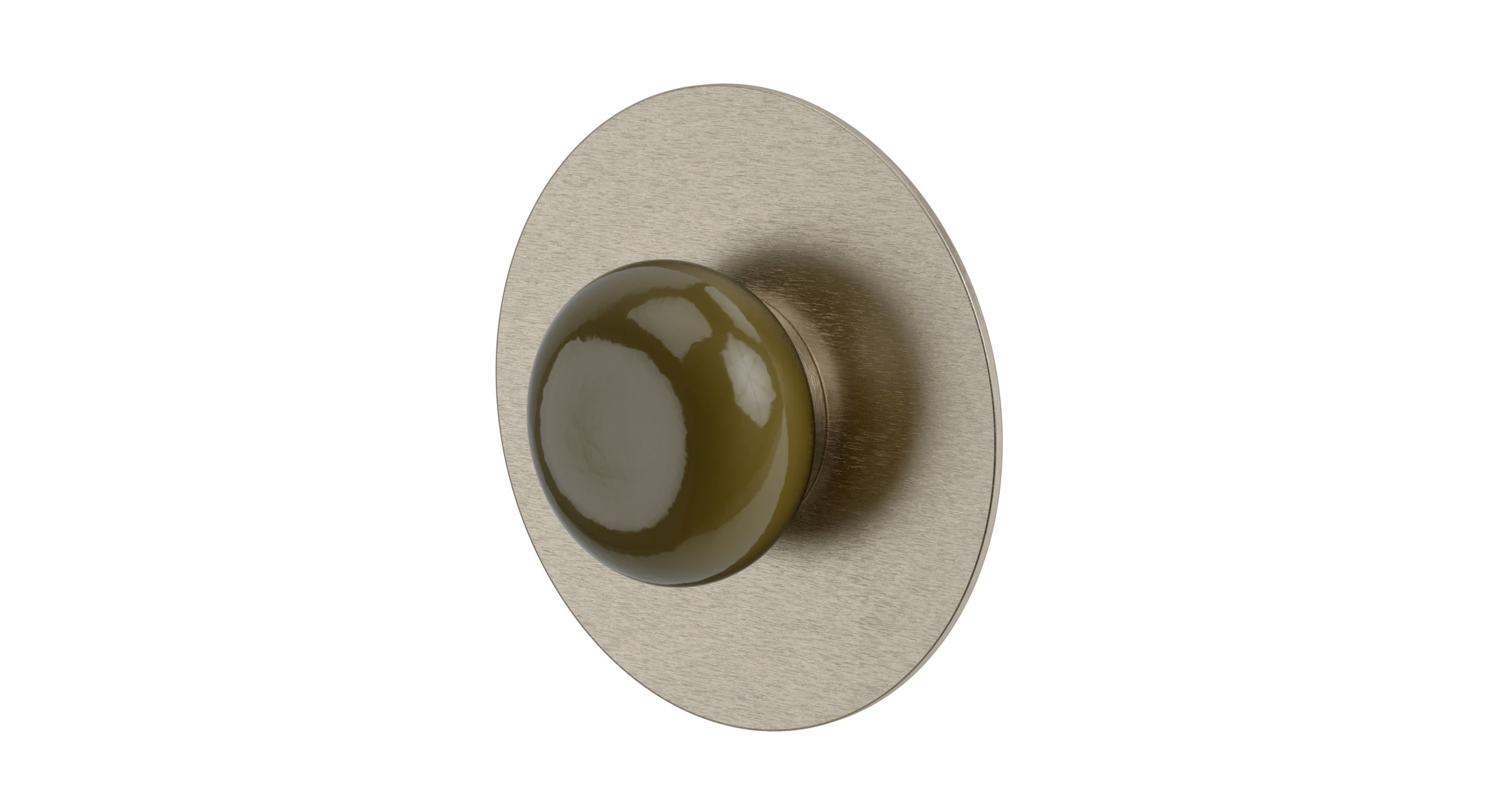 Foundry One Handle Wall Mount Shower Trim with Pebble Ceramic Knob Handle in Satin Nickel