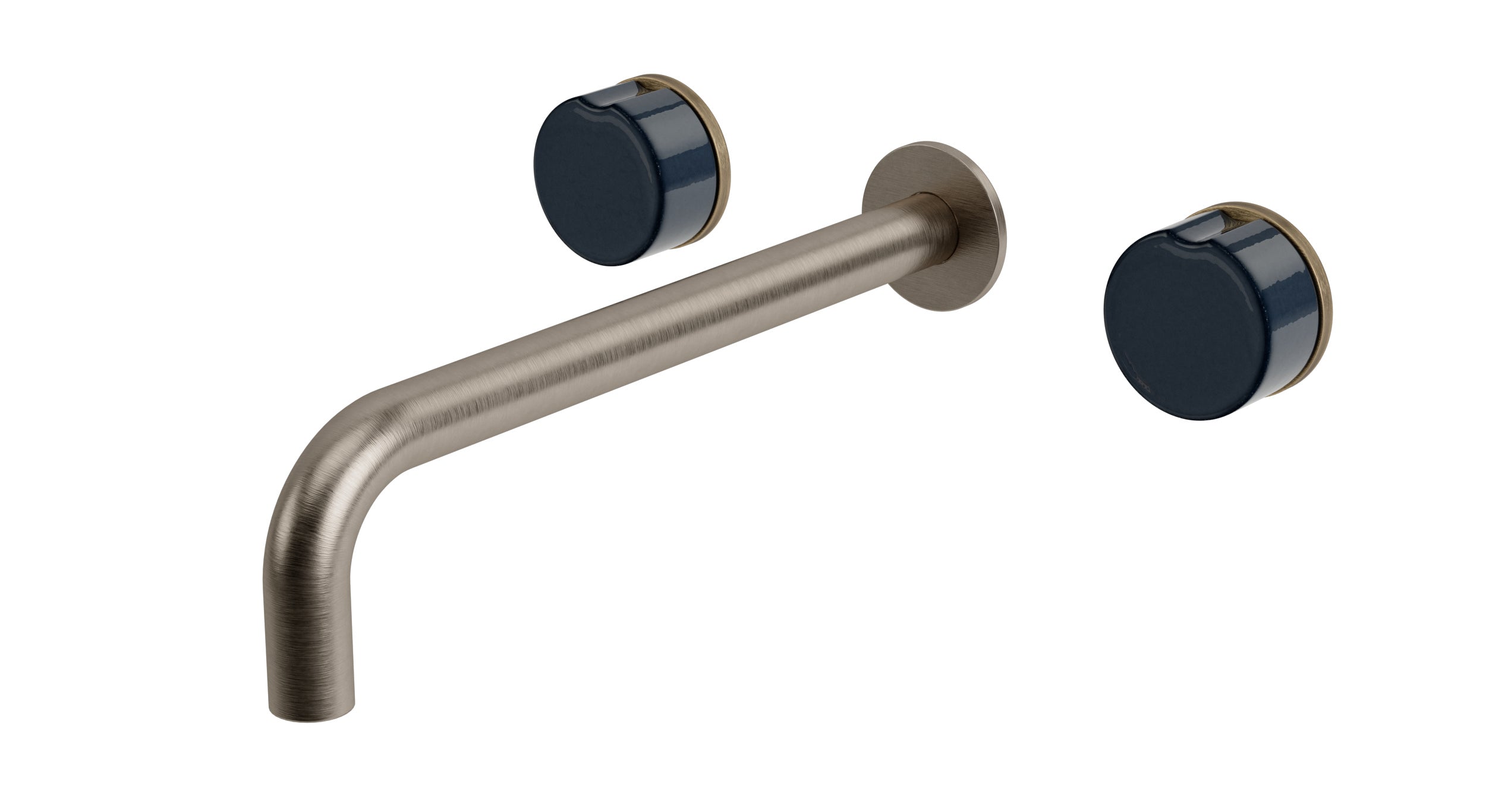 Foundry Two Handle Wall Mount 10" Lavatory Faucet with Groove Ceramic Knob Handles in Antique Nickel