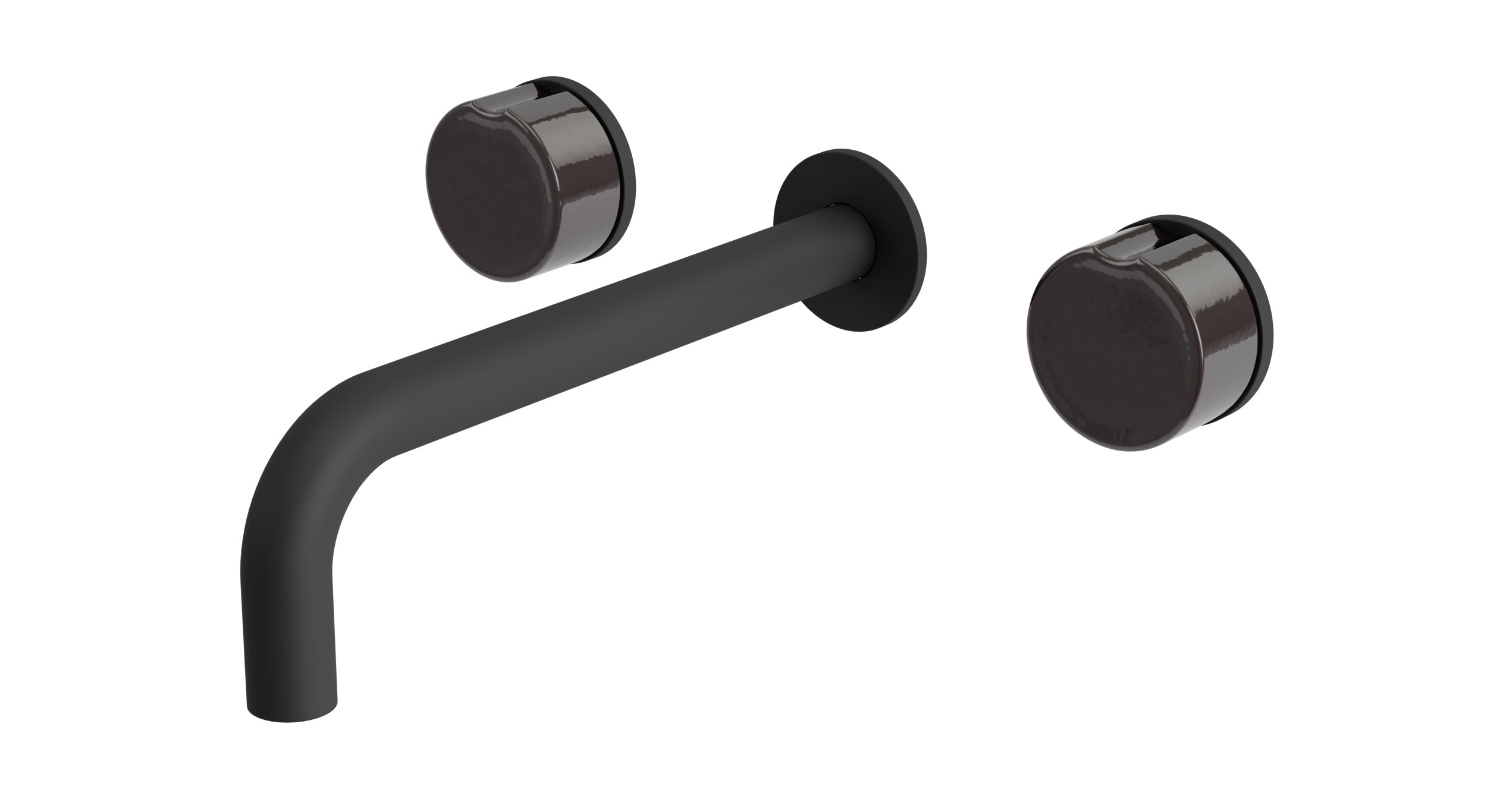 Foundry Two Handle Wall Mount 7.5" Lavatory Faucet with Groove Ceramic Knob Handles in Matte Black